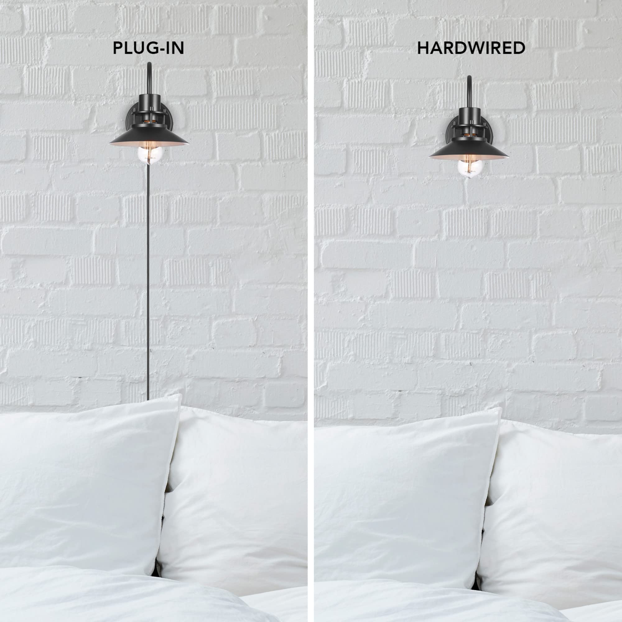 GLOBE 1-Light Wall Sconce, Matte Black, Plug-in/Hardwire, 6ft Braided Cord, In-Line Switch, Model 65929