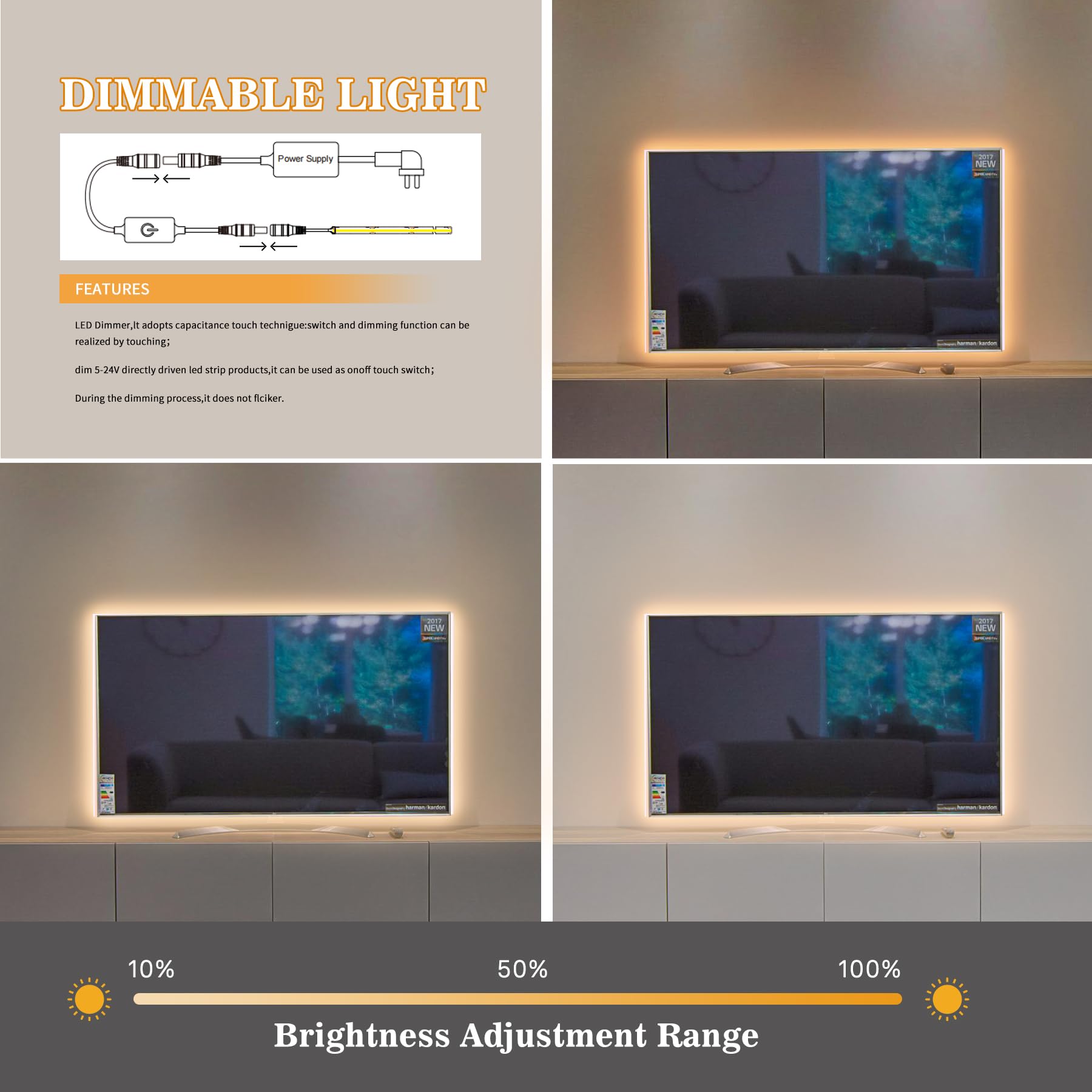 Pandery Cob Led Strip,Led Strip Lights 3M/9.84Ft,Touch Dimmable Led Strips,Cri90+,2700K Warm White Cob Led,960Leds,24V Led Tape Lights,Indoor For Bedroom, Kitchen, Tv, Mirror,Cabinet