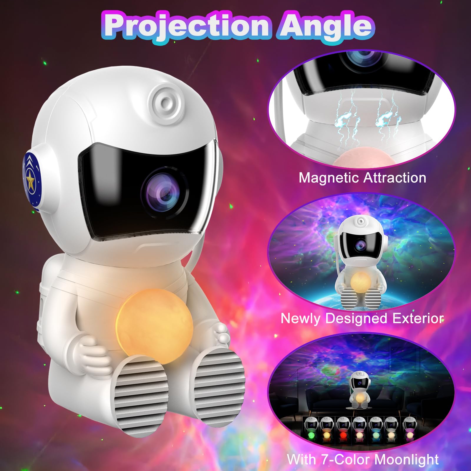 Astronaut Galaxy Projector with Moon Lamp Robot Star Night Light Starry Nebula Space LED Lamp with Timer and Remote Control Star