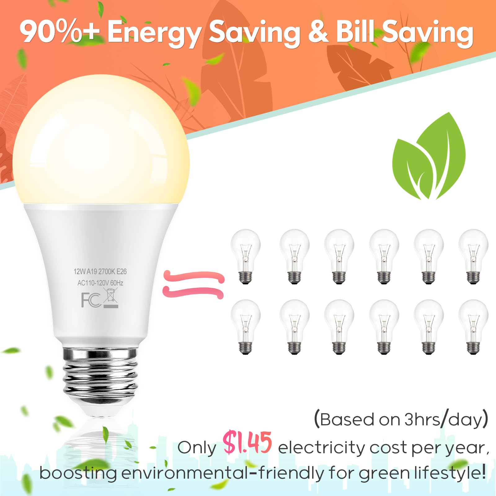 Led Light Bulbs 100Watt Equivalent 1400Lm Super Bright, A19 Warm White Light Bulbs 2700K, Standard E26 Medium Screw Base Led Bul