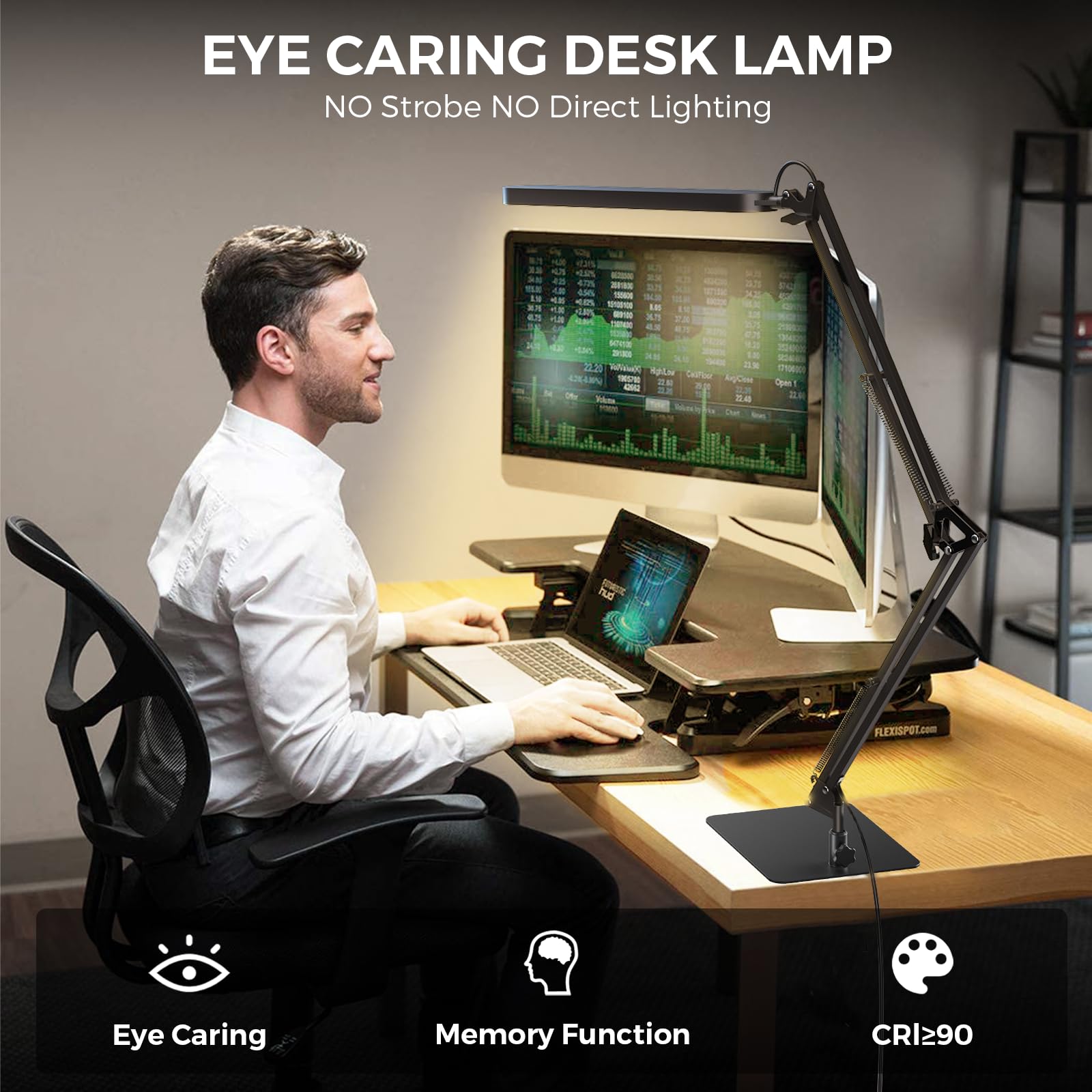 SKYLEO LED Desk Lamp - Adjustable Swing Arm, Dimmable, 1300LM, 12W, Metal, Black, Model A018