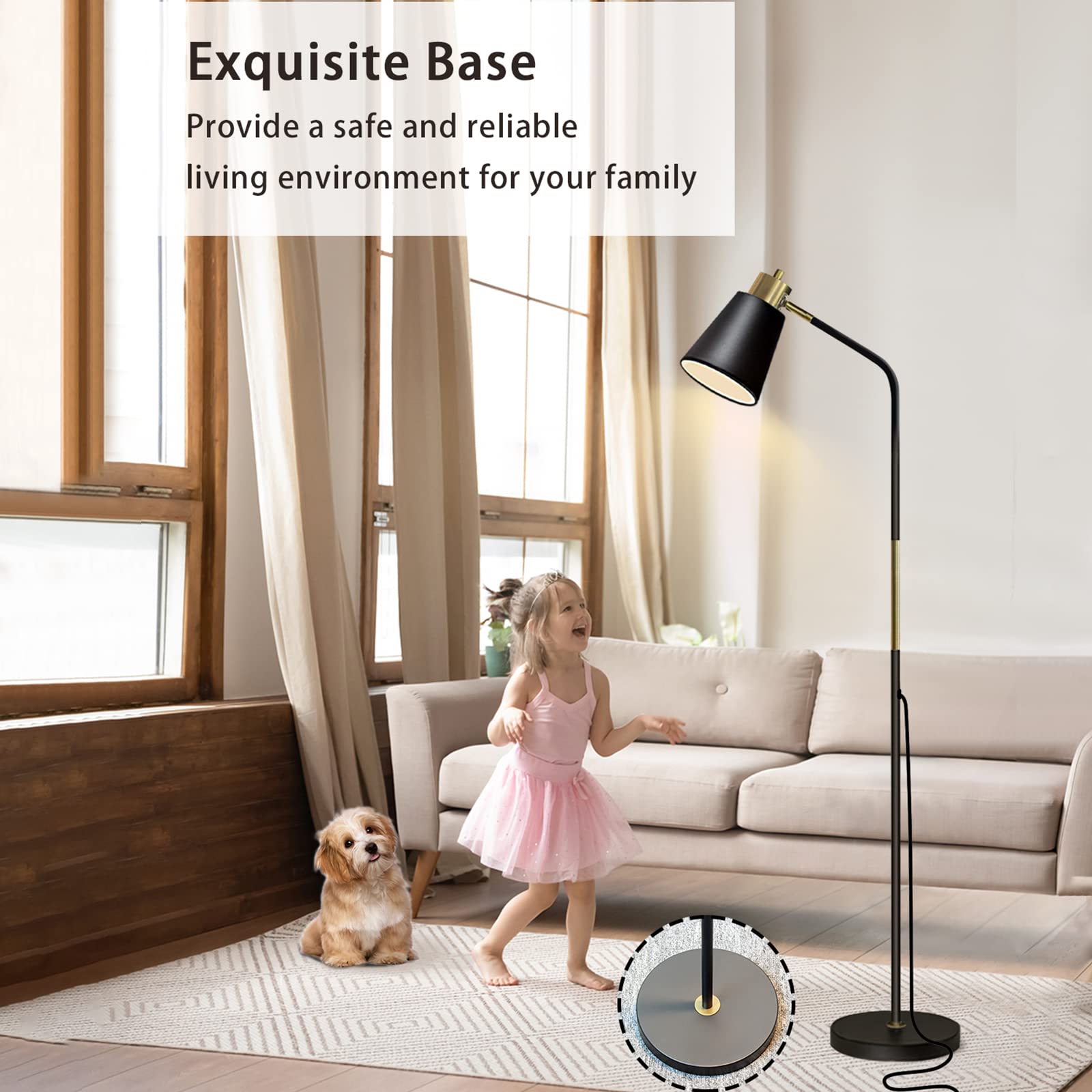 LALISU Industrial Floor Lamp - Adjustable Metal Heads, Rustic Black Reading Light for Living Room, Bedroom & Office Décor