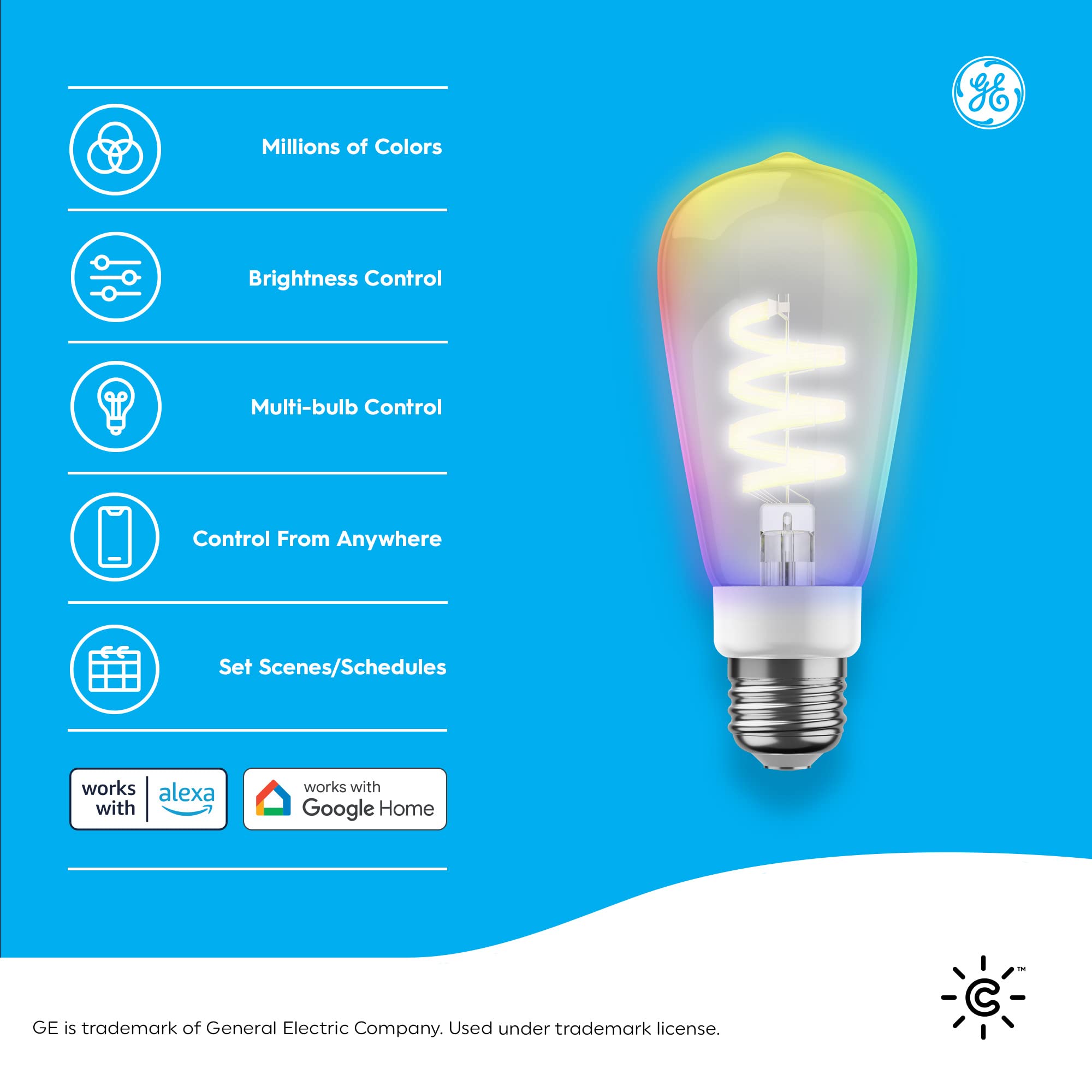 Ge Cync Smart Led Light Bulb, St19 Edison Style, Room Decor Aesthetic, Color Changing Wifi Light, 60W Equivalent, Works With Ama
