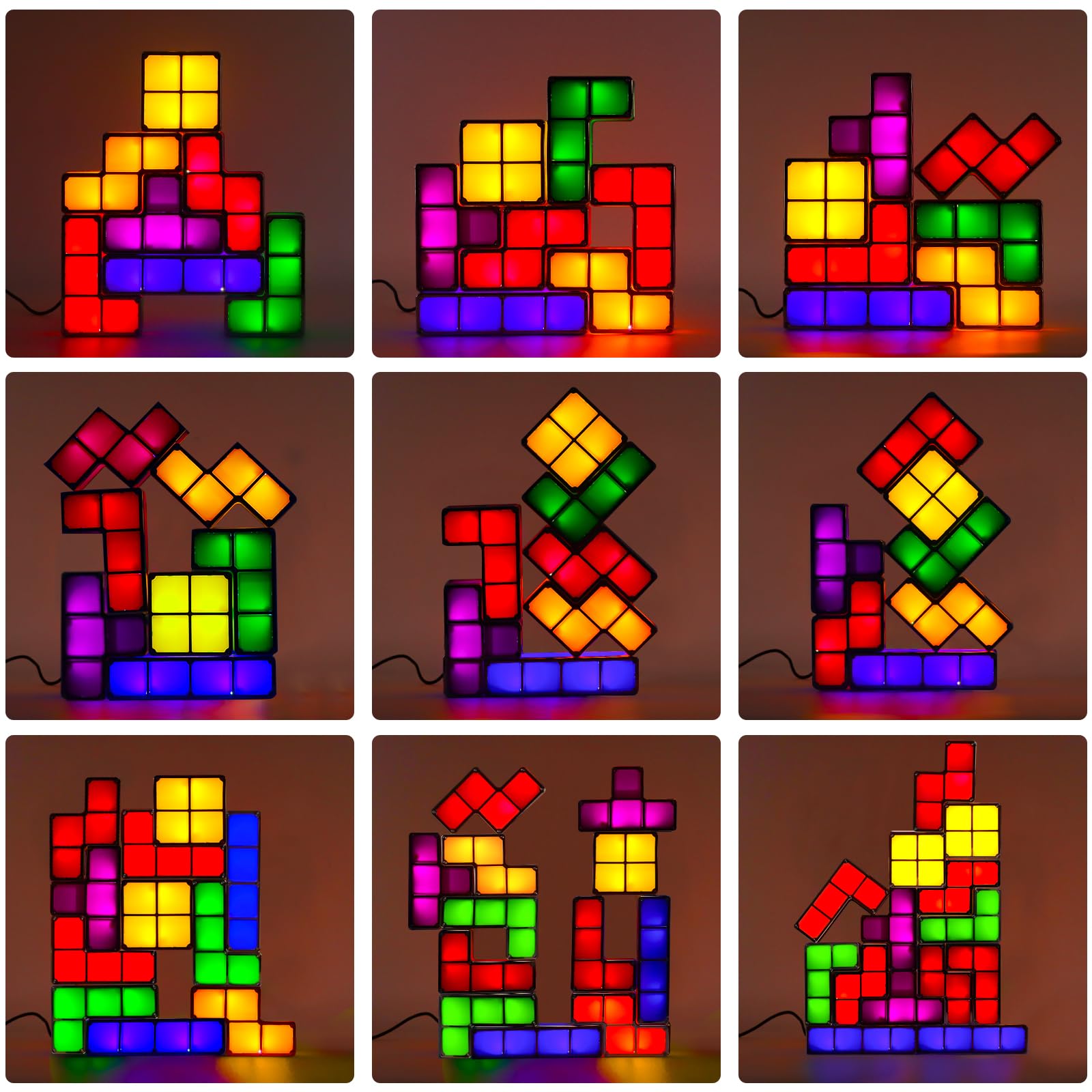 Aveki Tangram Stackable Night Light, 7 Colors Led Puzzle Lamp - Usb Powered Gamer Decor