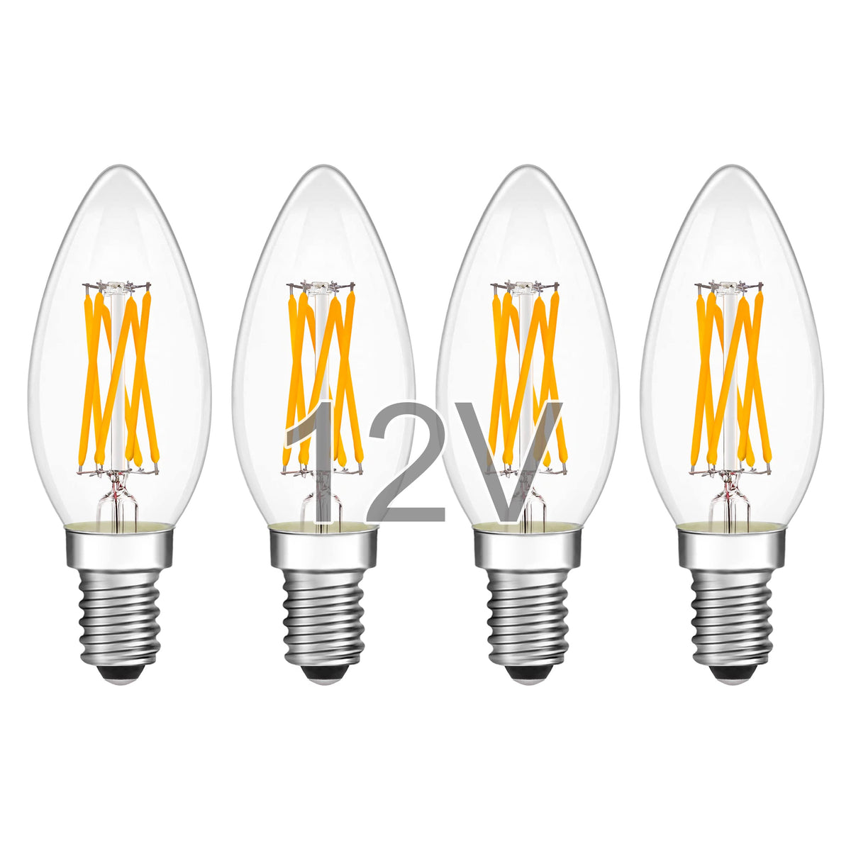 Tokcon 12V Low Voltage E12 Candelabra Base Led Light Bulbs - Soft Warm White 2700K 6W(Only For 12 Volt Dc/Ac) - Dimmable - 60W E