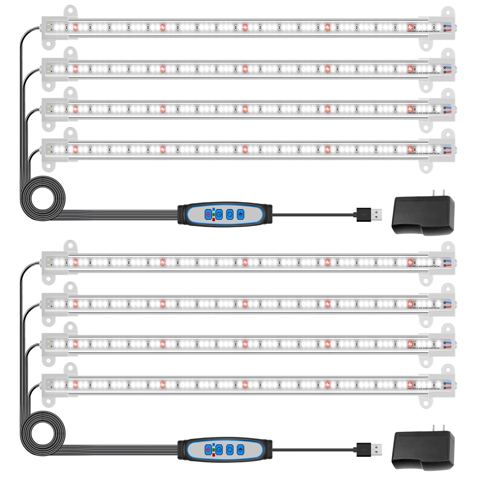 Wiaxulay LED Grow Light Strips, Full Spectrum 6000K, 2 Pack, 4 Bars, Aluminum, Auto Timer, Dimmable Levels, Hydroponics