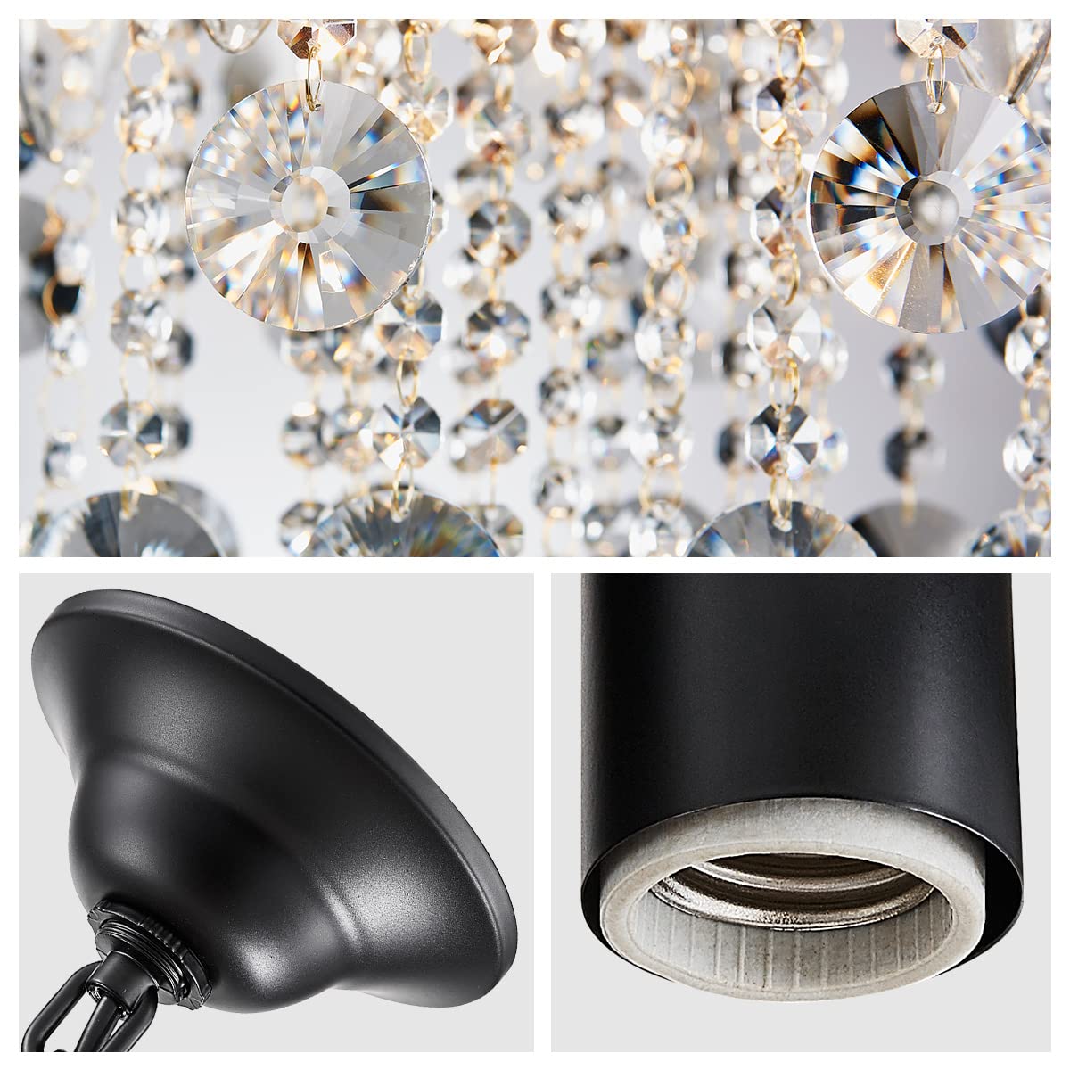 Wuzups 5-Light Black Crystal Chandelier Pendant Light For Bedroom, Kitchen, Bar, H22.6&quot; W19.2