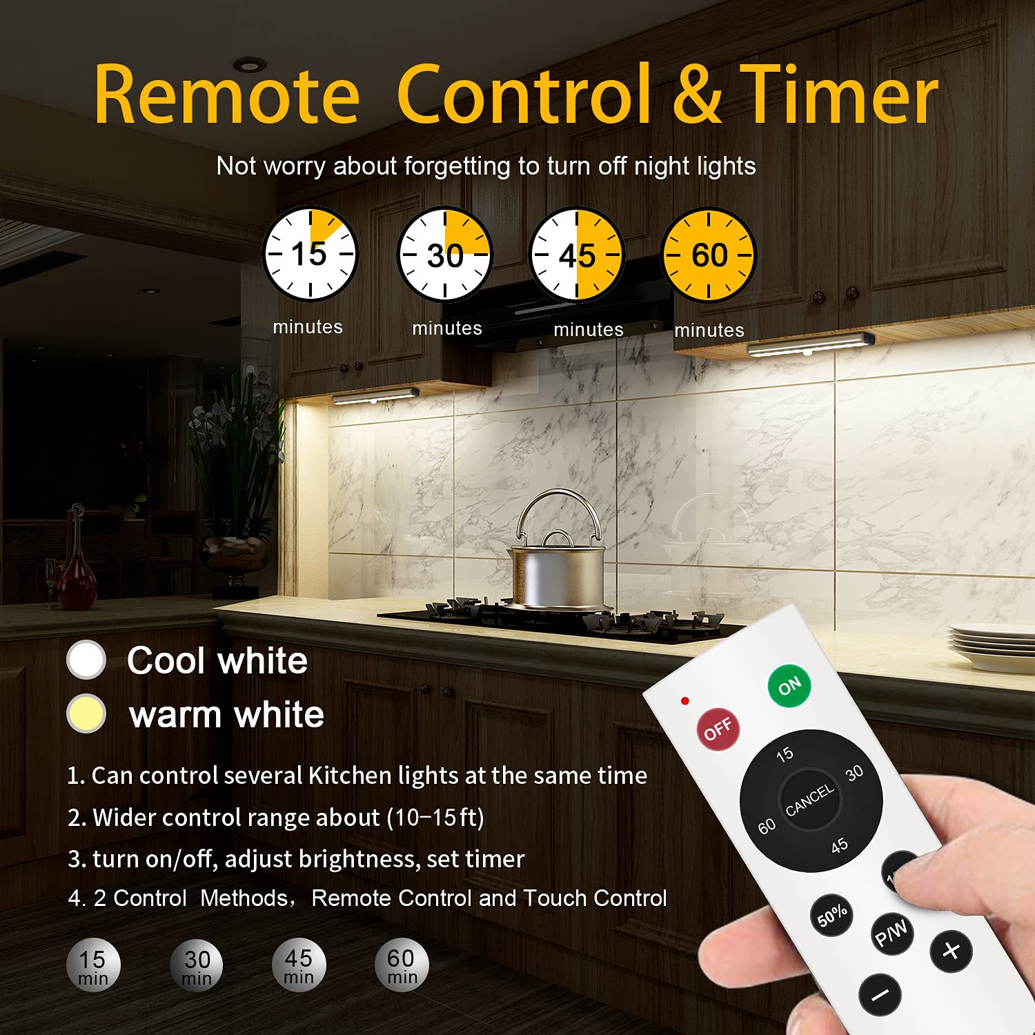 Remote Control Under Cabinet Lighting Wireless 6 Pack, 20-Led Dimmable Closet Lights Rechargeable Under Counter Light, Stick On Touch Night Light Strip Bar For Kitchen Stairway Bedroom, 3 Colors