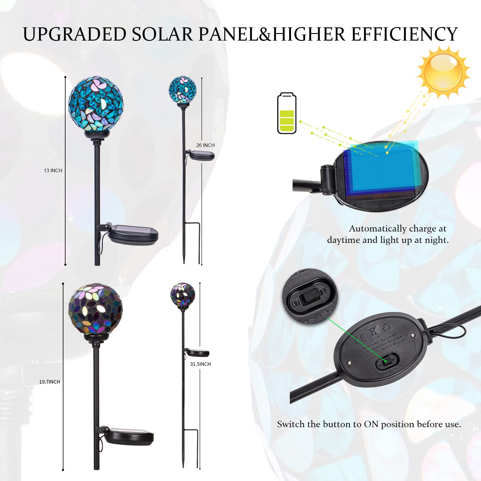 Vcuteka Mosaic Solar Garden Lights, Waterproof Led Pathway Stake, 2 Pack Blue & Purple