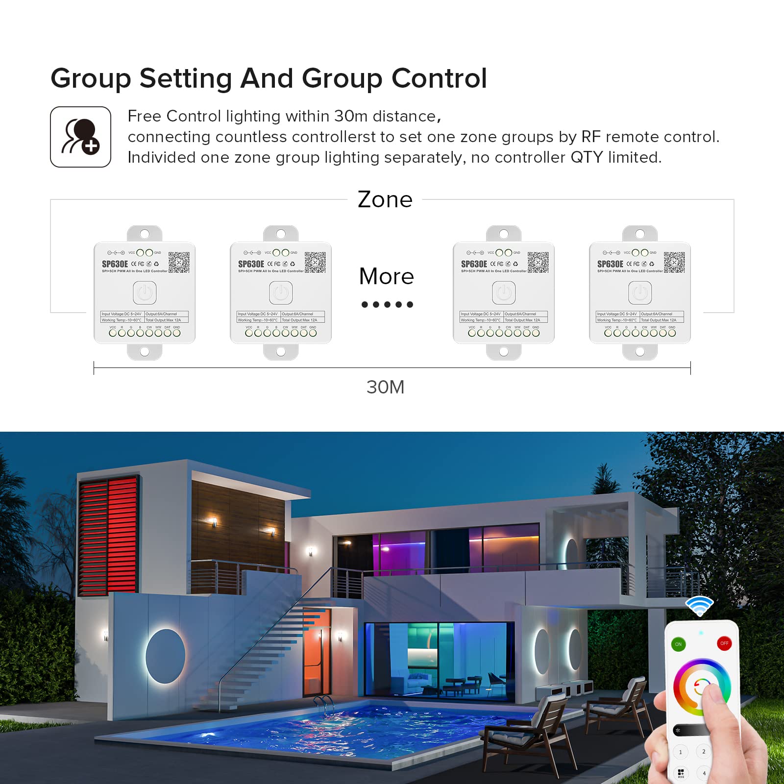 Btf-Lighting Sp630E Bluetooth Controllers 4 Zones 2.4Ghz Rf Rb4 Remote Kit Support Fcob Cob Smd Pwm Rgbcct Rgbww Led Strip Dc5V