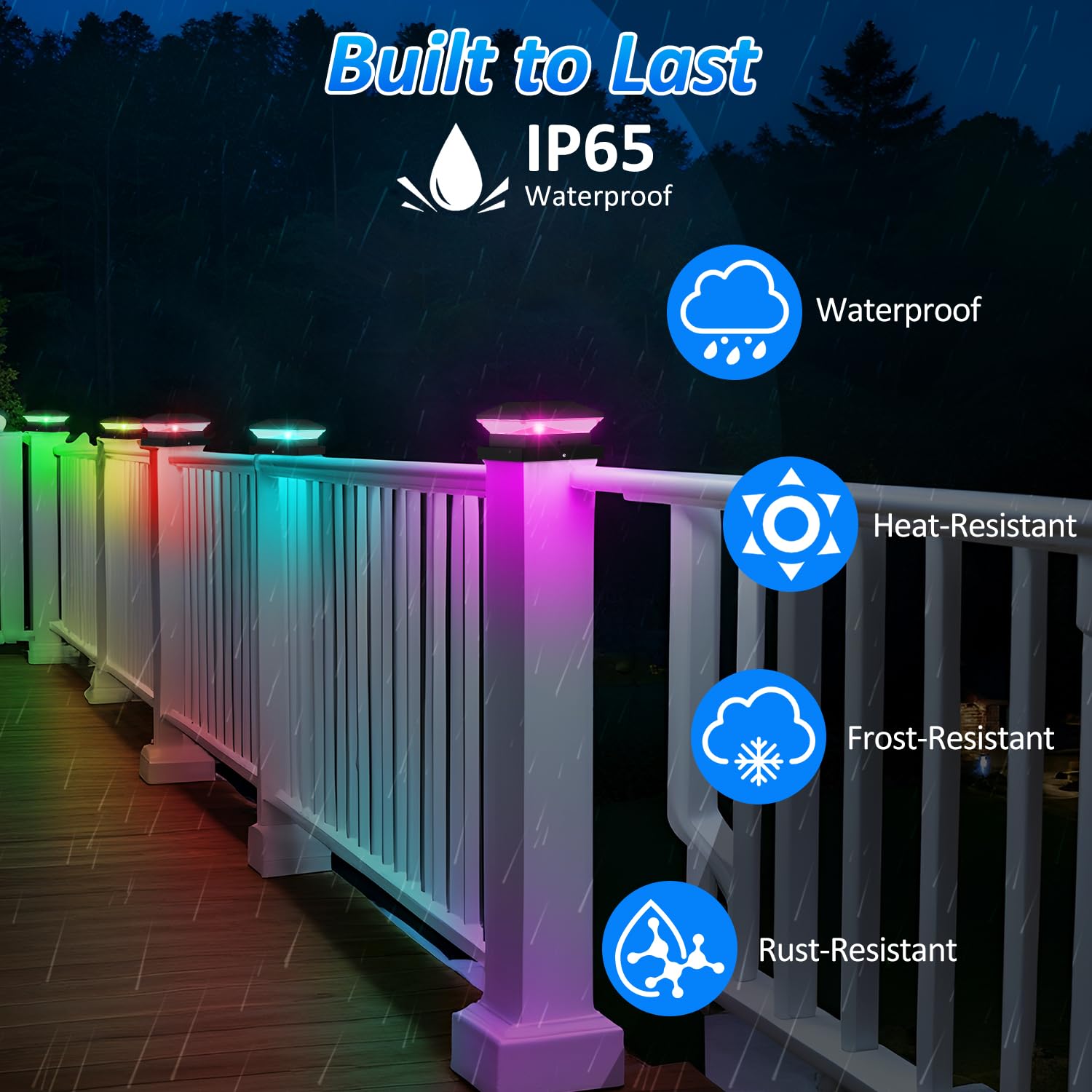T-Sun Solar Post Cap Lights With Auto-Change Colors- For Wooden (4X4/6X6) & Vinyl (4X4/5X5) Posts | Weatherproof Outdoor Solar F