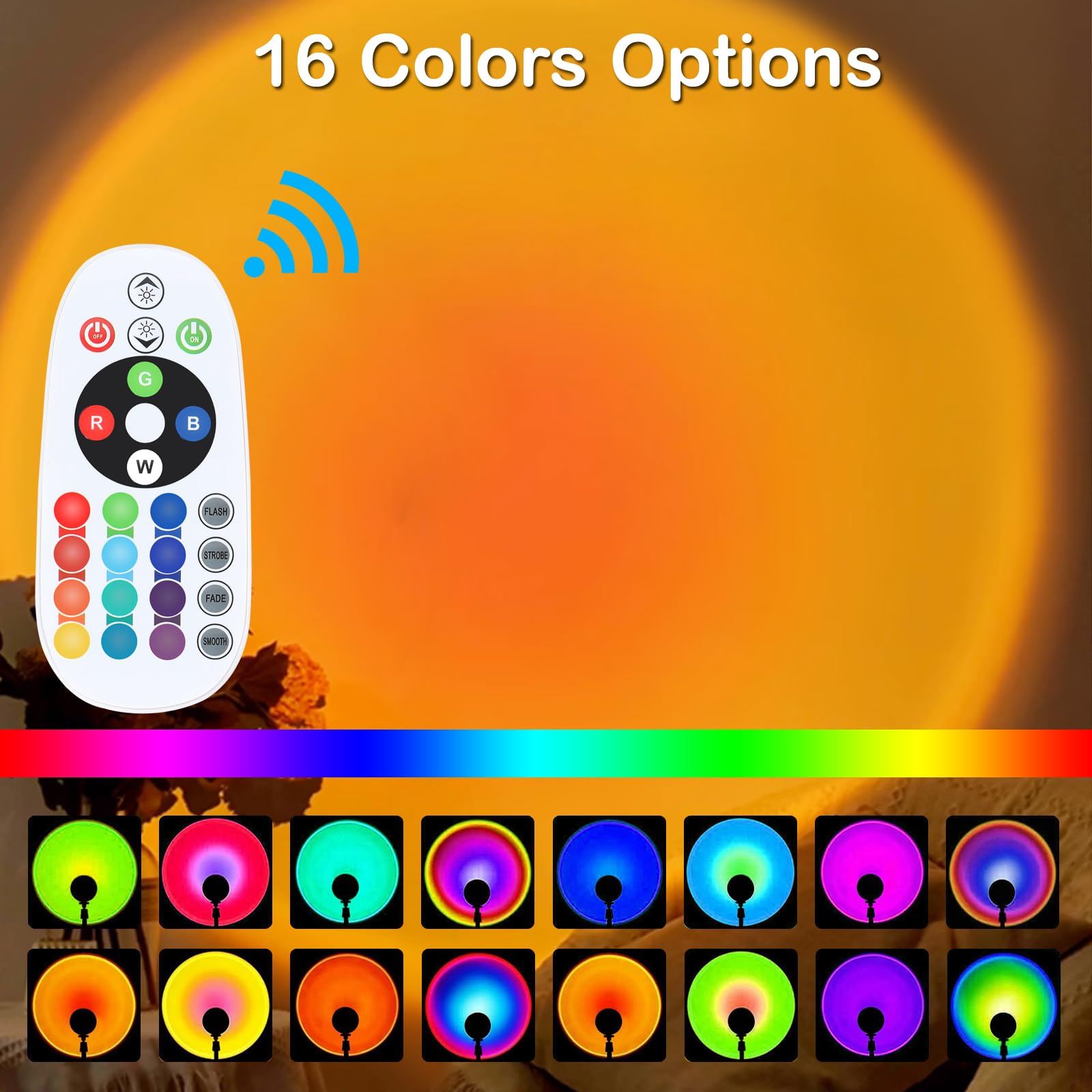 Comfamoli Sunset Lamp Projector - RGB LED Light, Remote Control, 16 Colors, Black, Ideal for Home Decor & Photography
