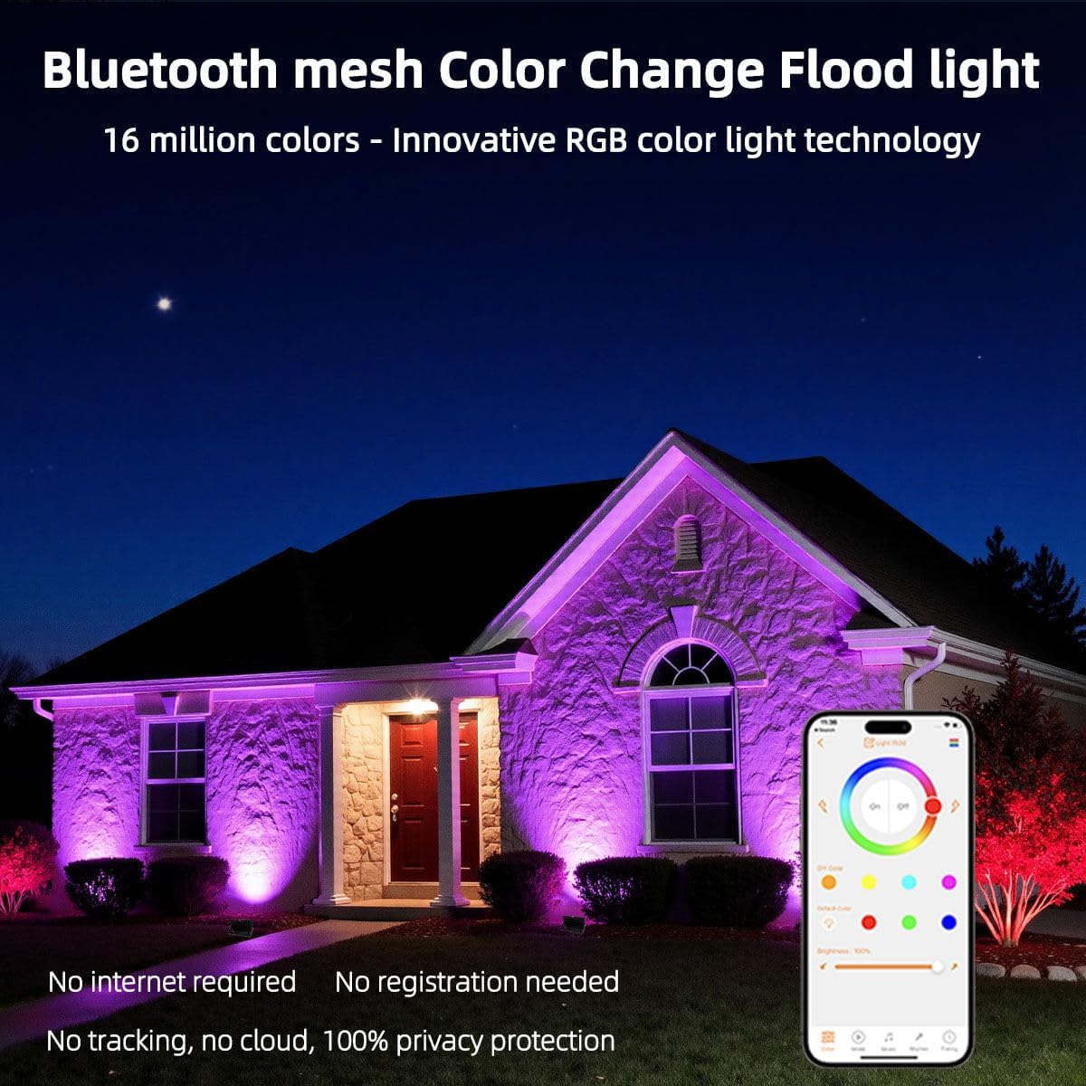 ILC LED Flood Light 80W, 8000LM, RGB Color Changing, IP66 Waterproof, 2 Pack