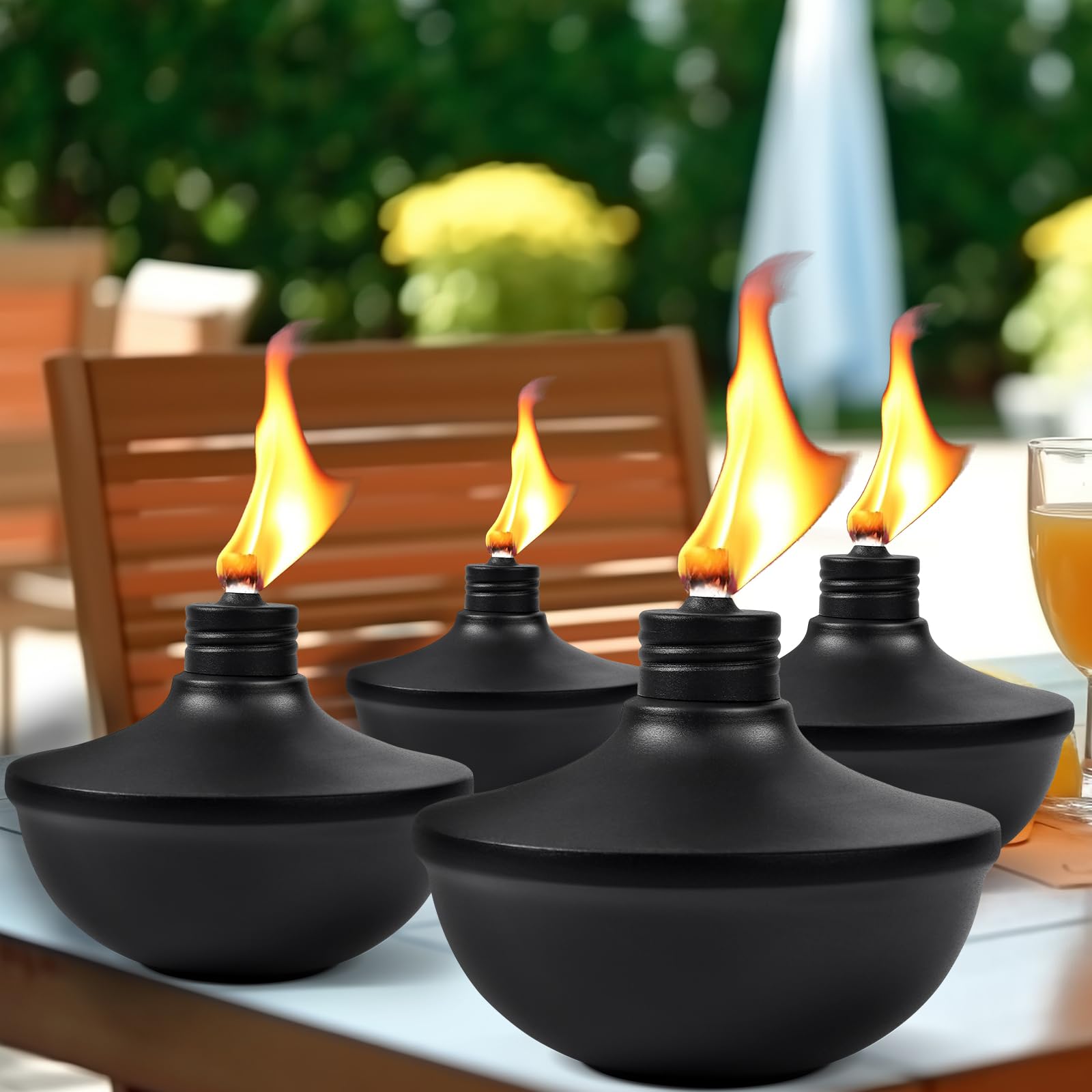 Fan-Torches 8-Pack Citronella Tabletop Torches - Refillable, Metal, Ideal For Outdoor Use