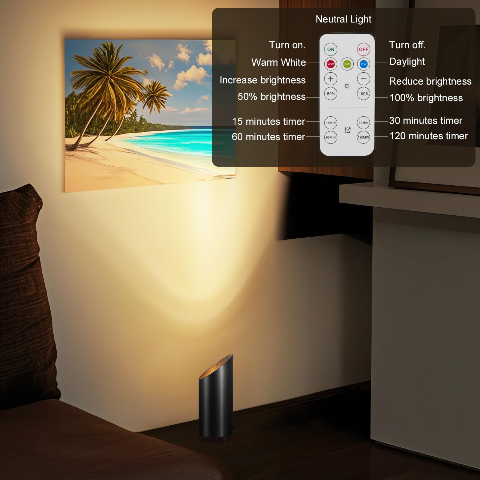 Powfloven 2 Pack Wireless Battery Operated Spotlights Indoor With Remote, Mini Black Cordless Rechargeable Floor Can Lights, Sma