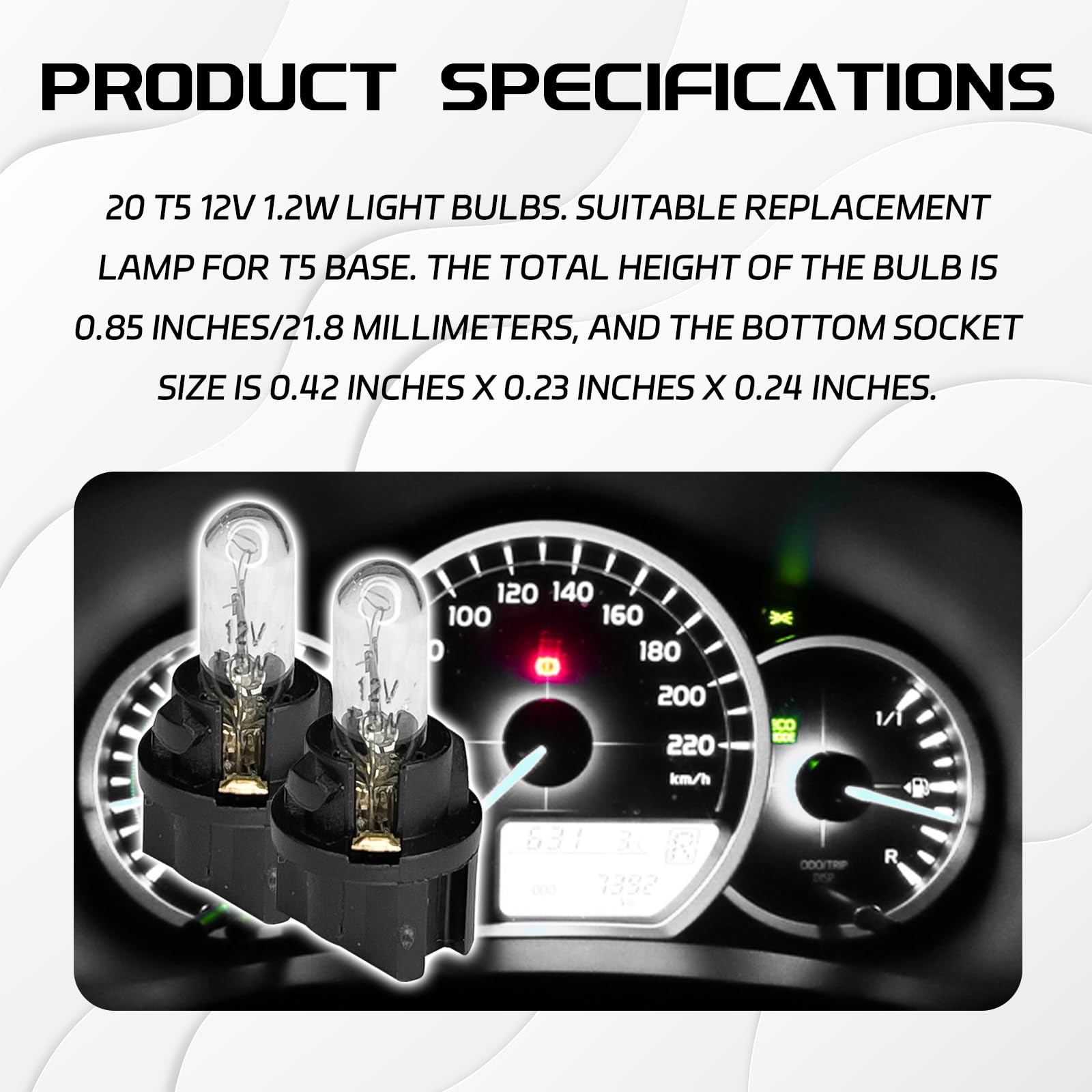 Qqwd 20Pcs T5 17 57 86 Halogen Instrument Cluster Bulbs Kits  12V Dash Light For Car Interior  Automotive Replacement Gauge Cluster Panel Bulb With T5 Sockets  Universal Lighting Accessories(White