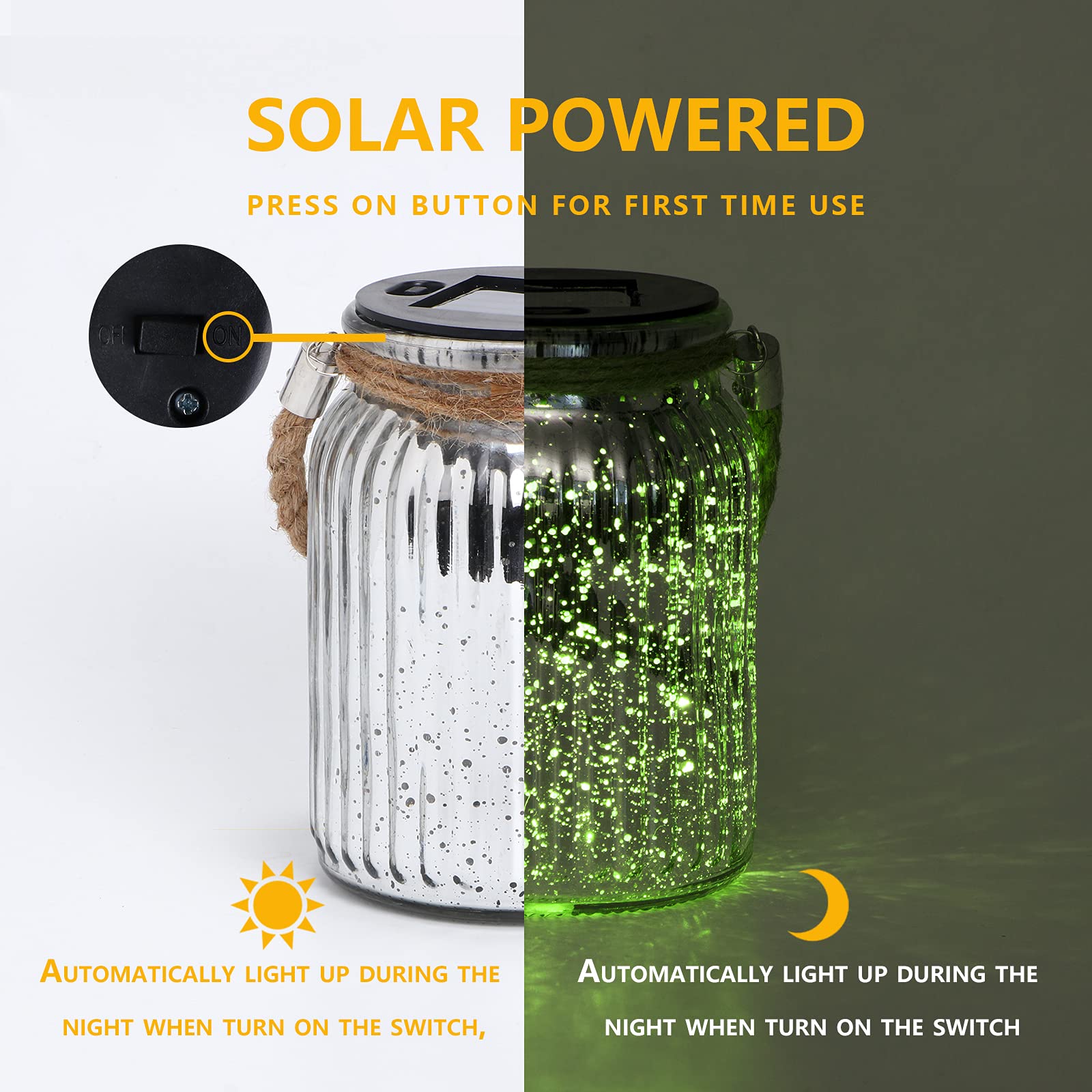Afirst Hanging Solar Lantern Lights 2 Pack, 20 LED Color Changing Mercury Glass, Waterproof for Outdoor Decor