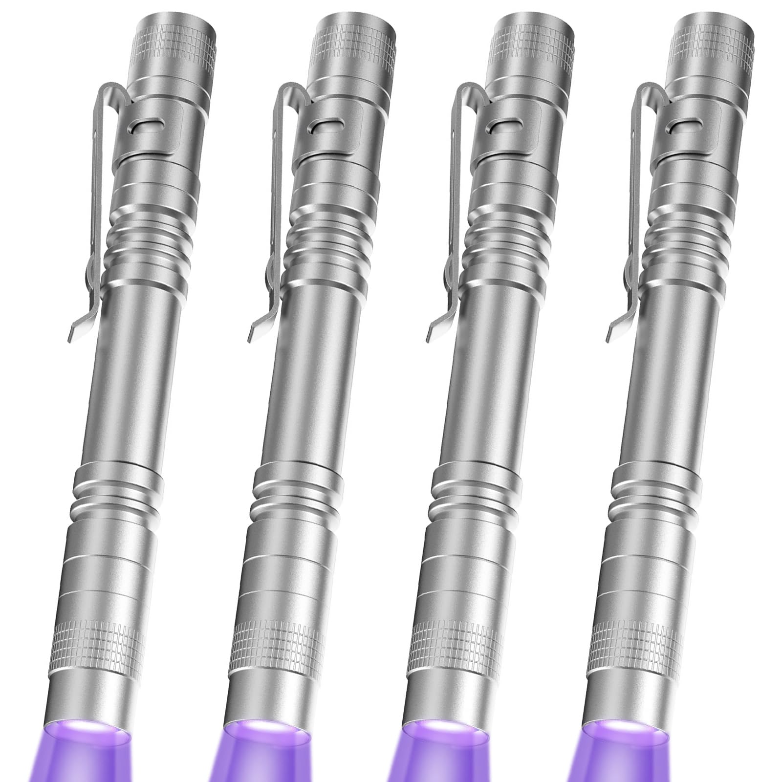 COSOOS UV Black Light Flashlights, Mini 395nm Pen Lights, 4 Pack, Waterproof, Silver