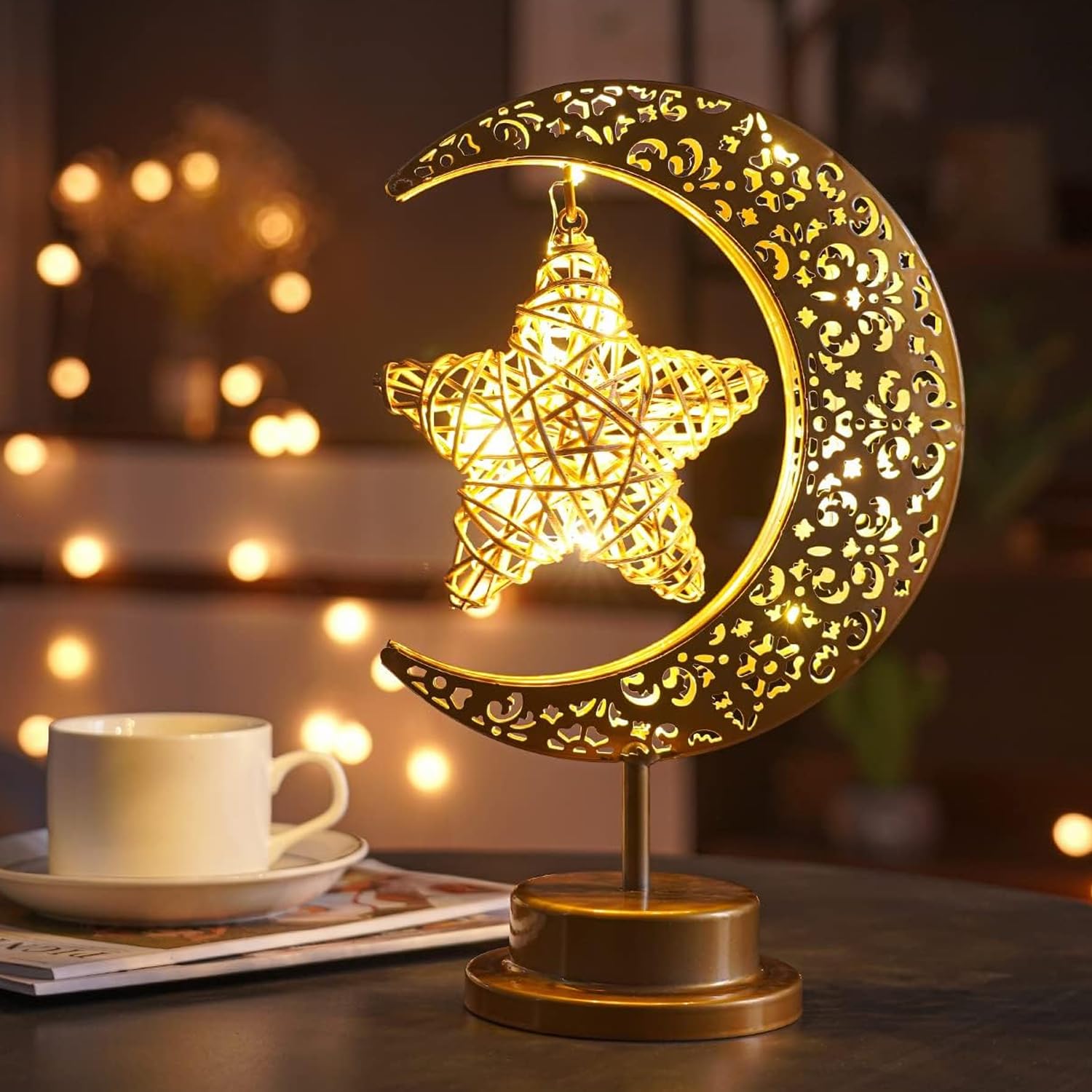 Moon Lamp, Ramadan Decorations For Home, Eid Mubarak Decorations, Ramadan Lights, Enchanted Lunar Lamp, Half Moon Lights For Bedroom, Galaxy Light, Moon Star Night Light, Battery Operated Table Lamp