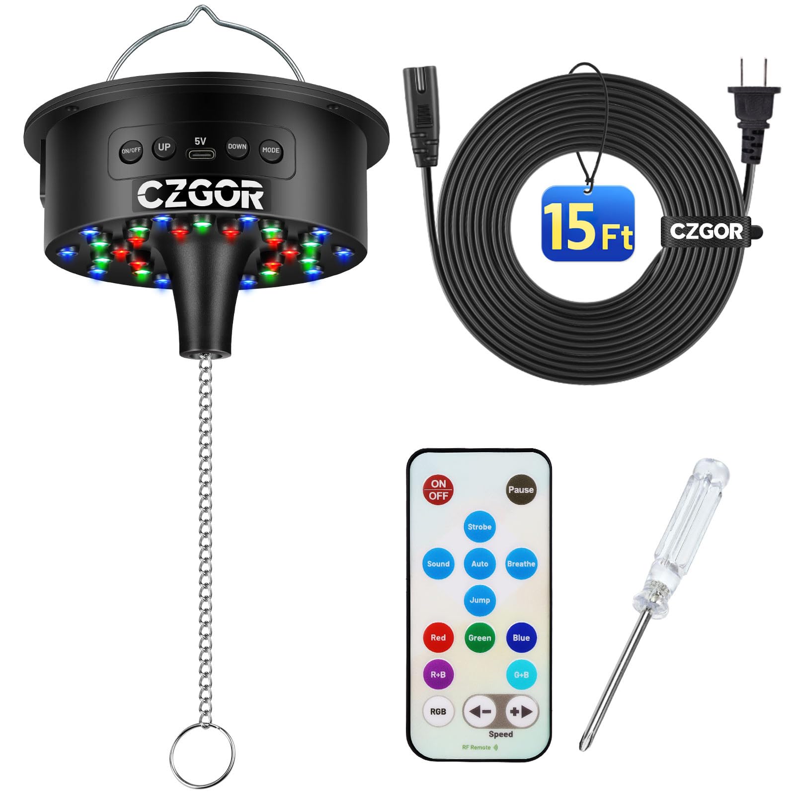 Disco Ball Motor with Remote, 0-15RPM Adjustable Speed Rotating Disco Ball Spinner, 30 RGB LEDs, 15ft Power Cable, Support 4~1