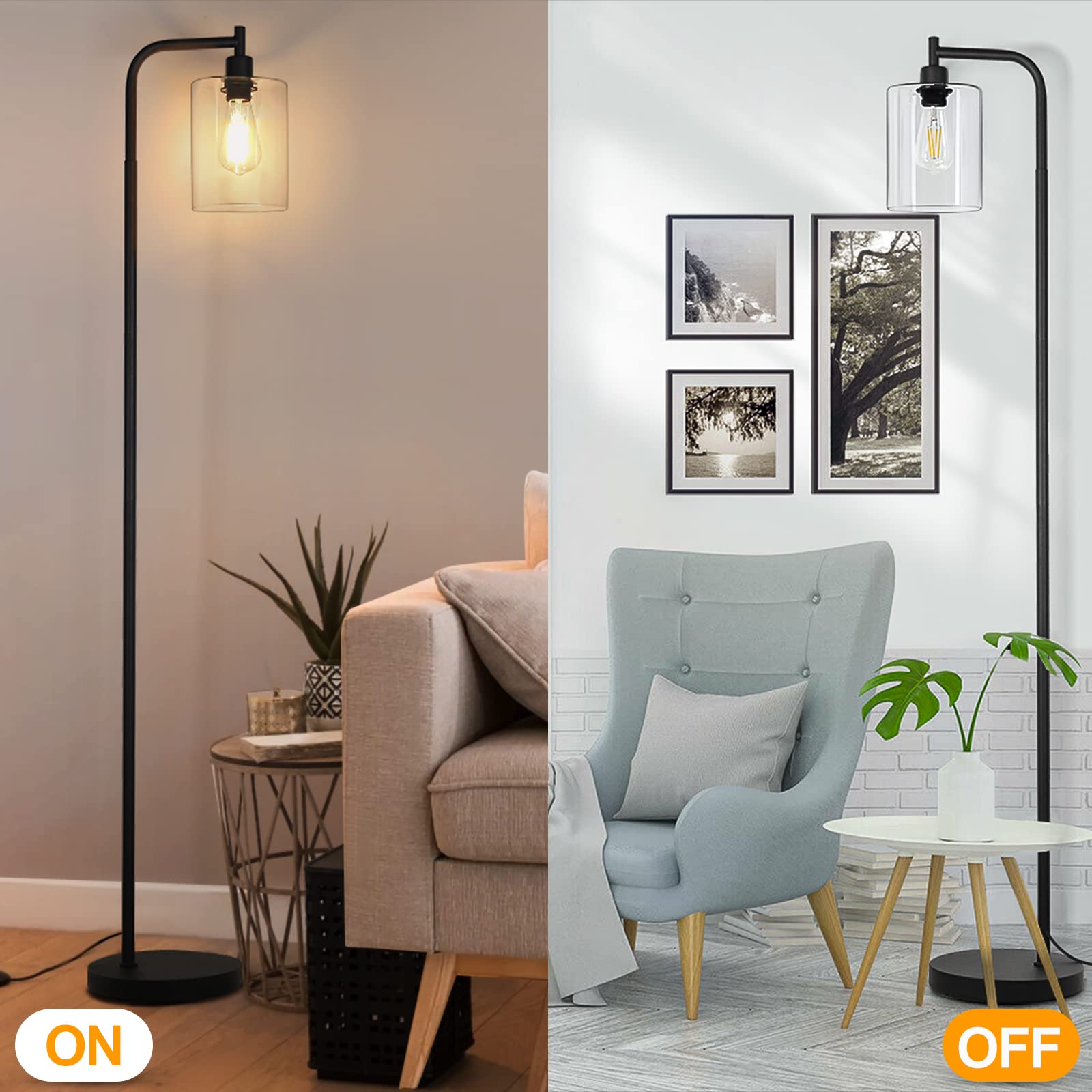 MAXvolador Industrial Floor Lamp, Modern Standing Lamps with Hanging Clear Glass Shade, Classic Reading Tall Pole Light for Livi