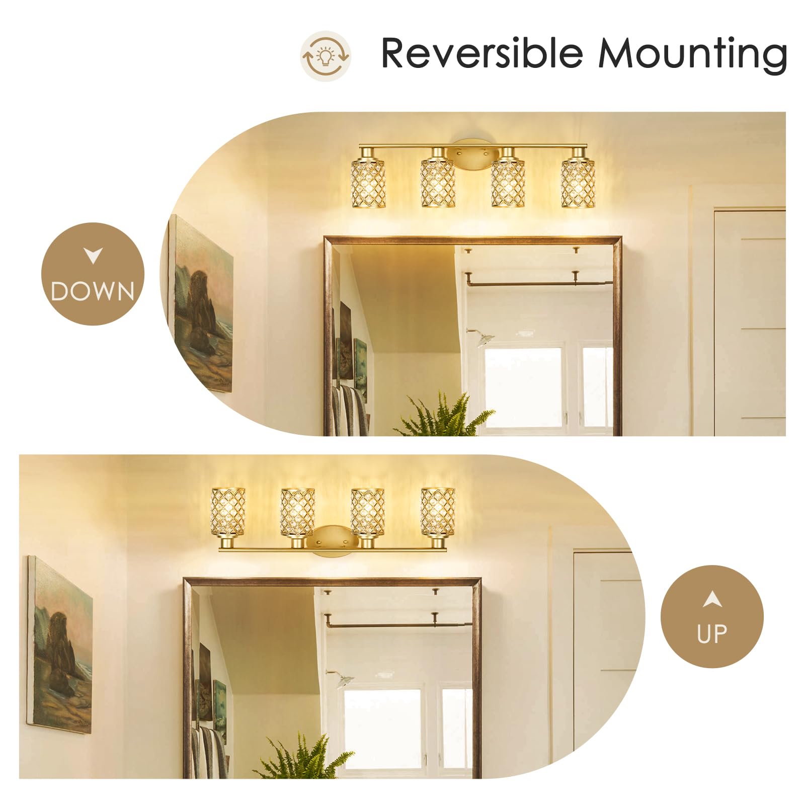 Niloah 4 Light Gold Vanity Light Fixtures, Modern Farmhouse Vanity Light, Bathroom Lights Over Mirror,Crystal Vanity Lighting Fixtures For Bathroom,Powder Room