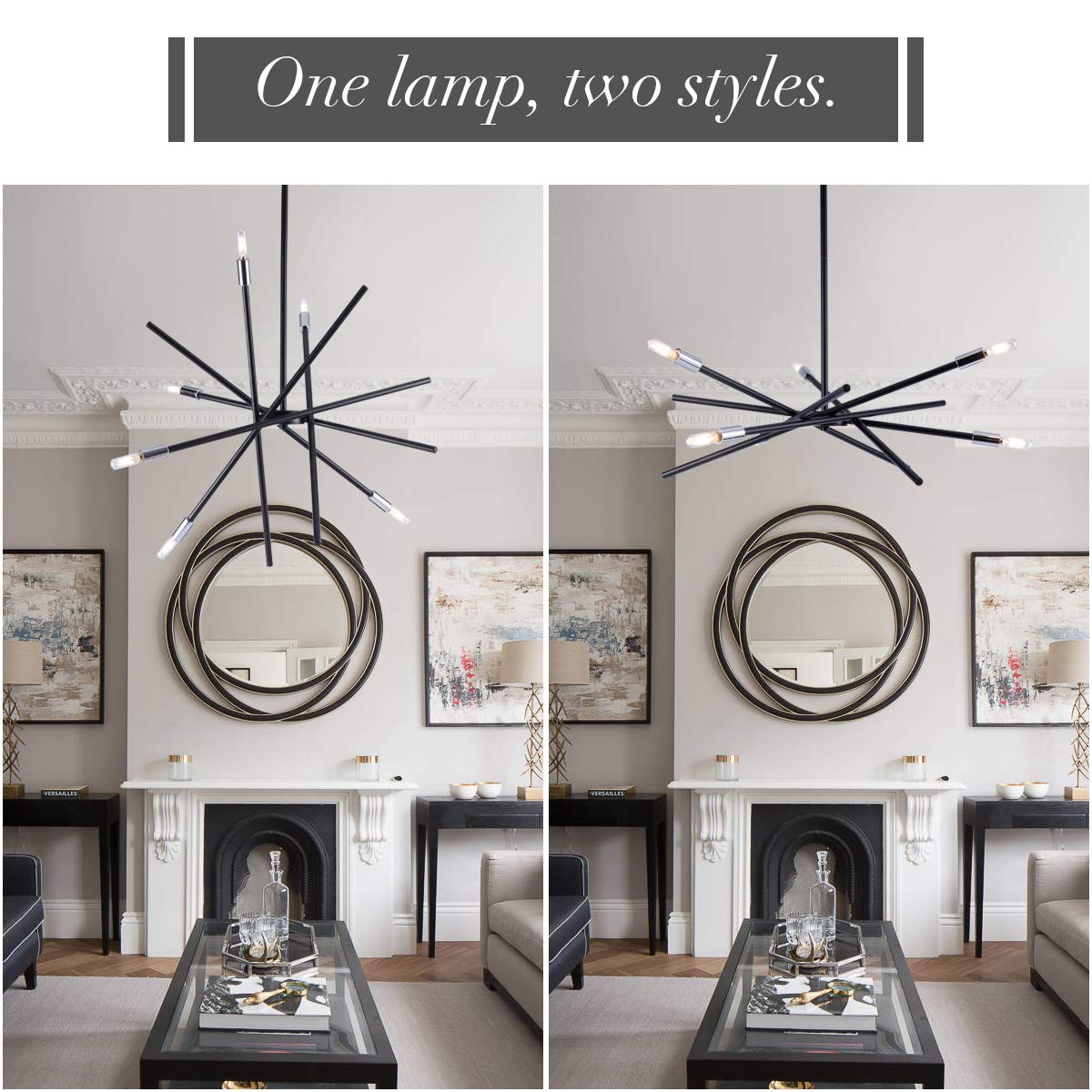 VILUXY Modern Sputnik Chandelier 6 Lights Metal Black Ceiling Pendant 31.5 inches