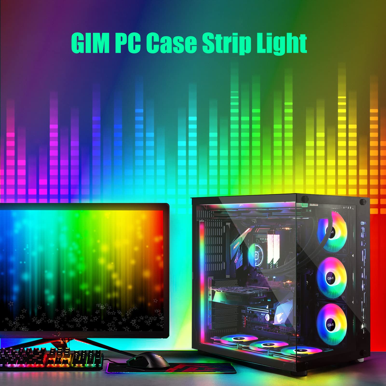 GIM KB-14 Pro Magnetic RGB Light Strip, 1.1ft ARGB LED, Multicolor, Aluminum, 5V 3-pin & 4-pin Header, Mini Controller