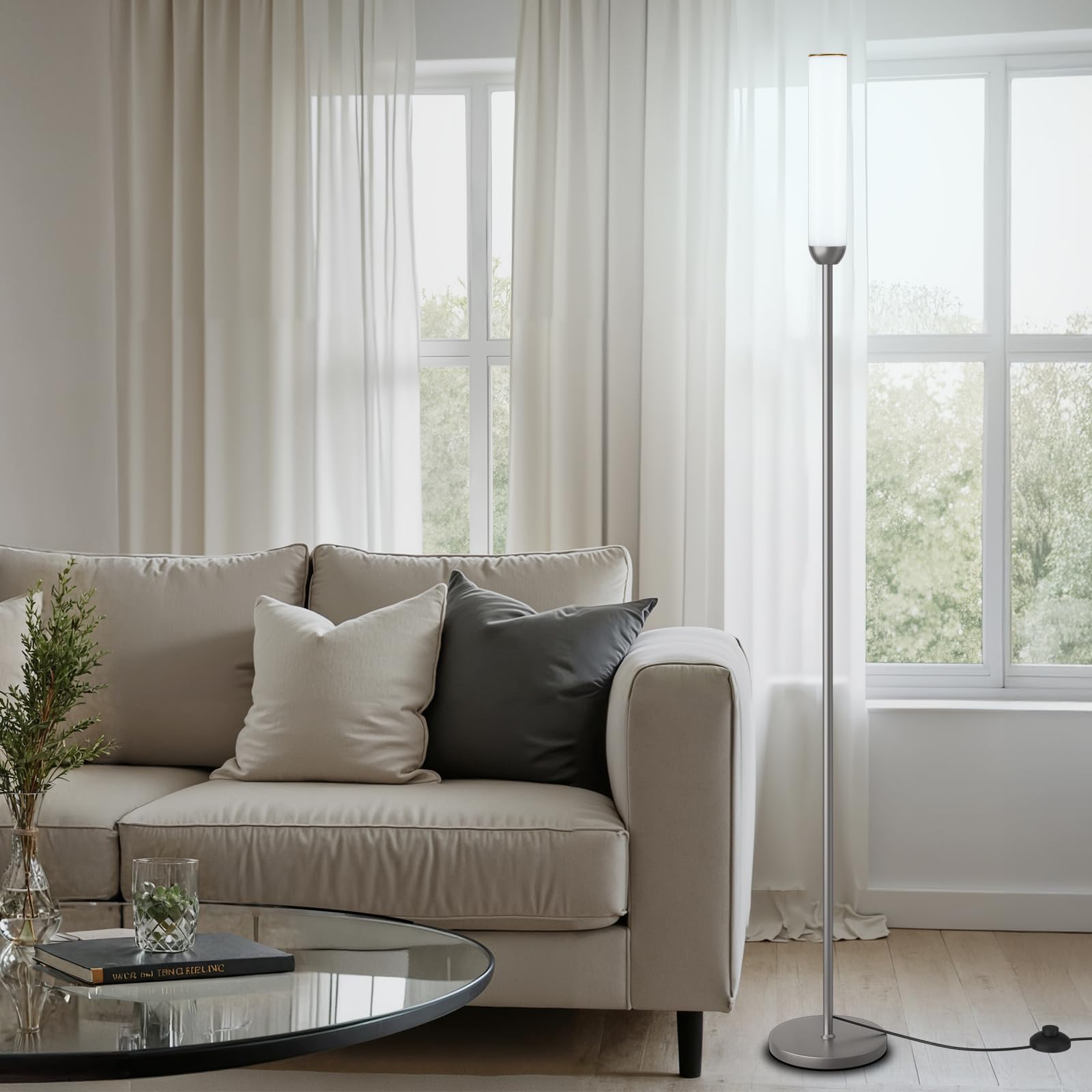 Ambimall LED Floor Lamp with Remote Control, 65in Stepless Adjustable 3000K-6500K, Deep Grey, Model RPT-ZGLED1-7