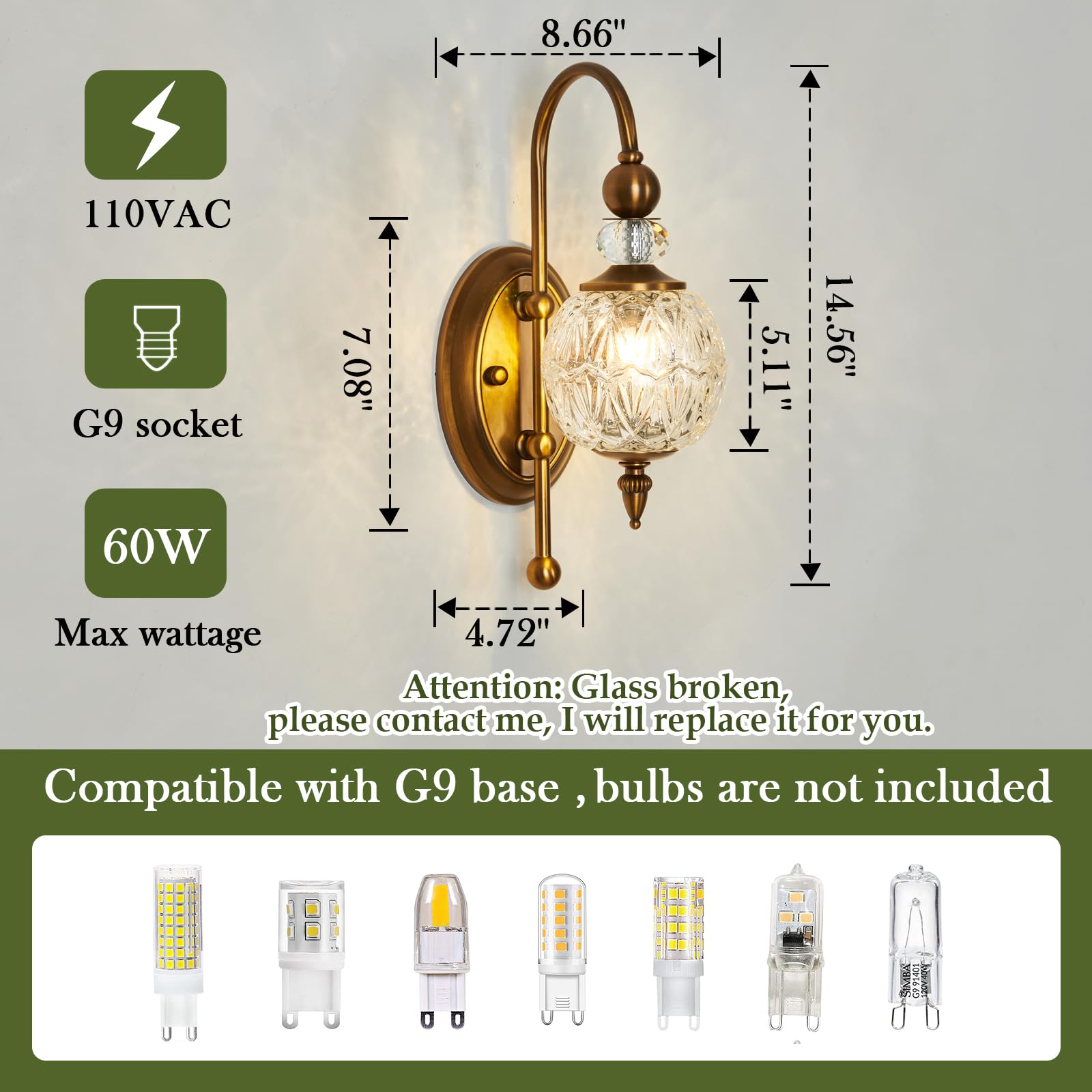 Piepooye Vintage Gold Wall Sconce Set, 2 Pack Brushed Brass with Glass Globe Shade, Model R-3026, Ideal for Bathroom & Living Room