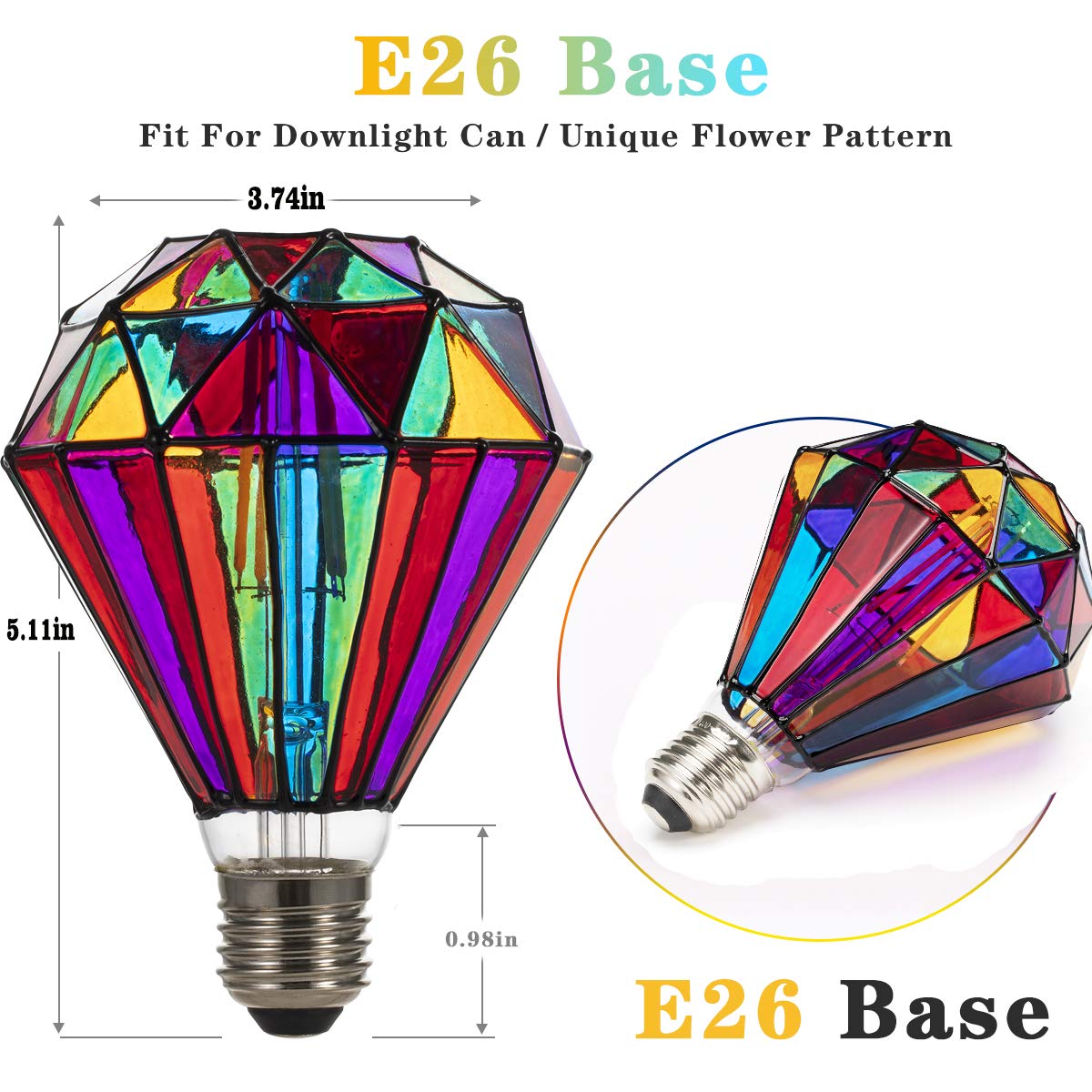 I-SHUNFA G95 Stained Glass LED Light Bulb, E26 Base, 6W, Heatless, for Home, Party, Garden, Christmas Decor