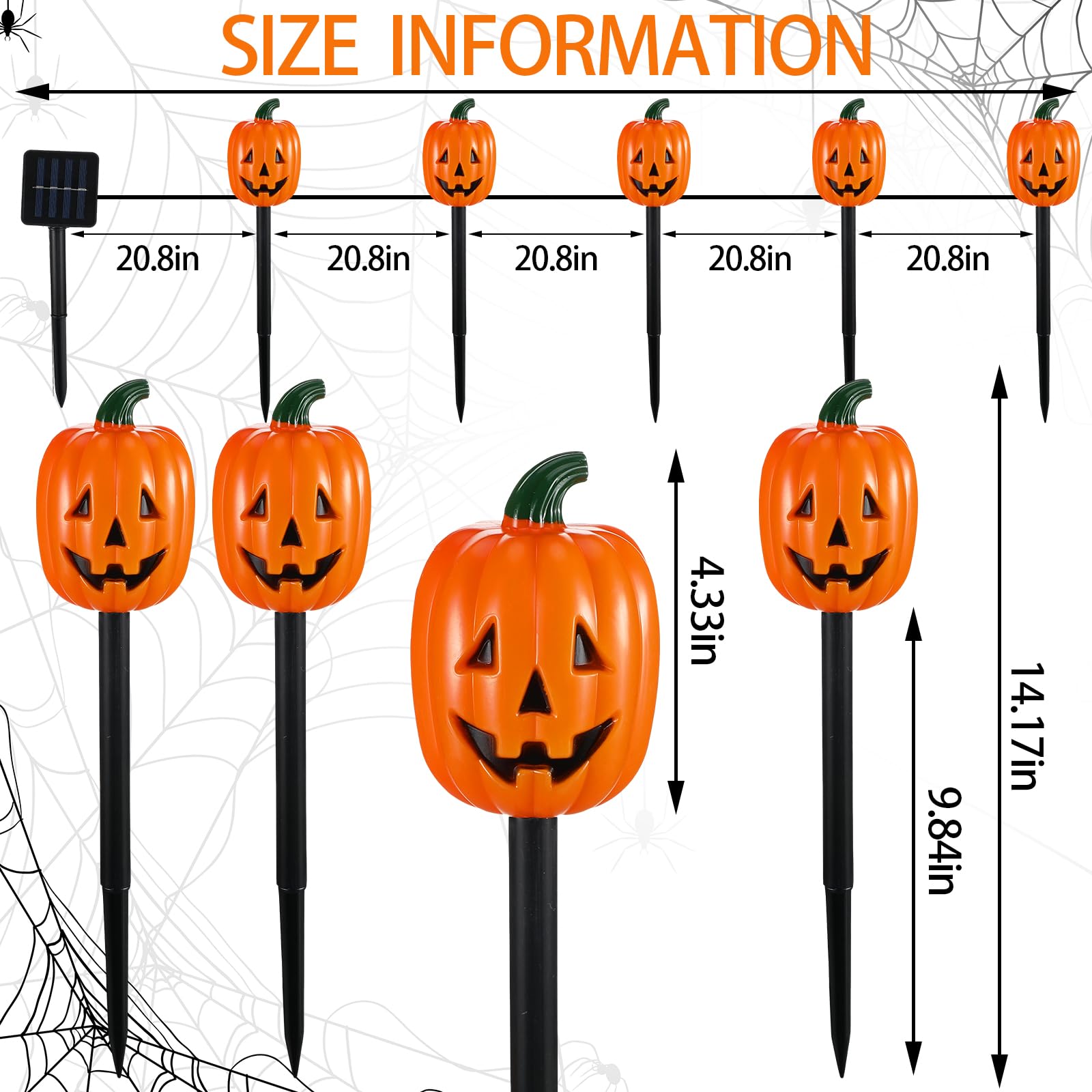 Retisee 20 Pcs Halloween Pumpkin Stake Lights Solar Pumpkin Pathway Markers String Lights Halloween Light Up Jack O Lantern Pathway Lights Decoration For Halloween Outdoor Garden Yard Lawn Decor