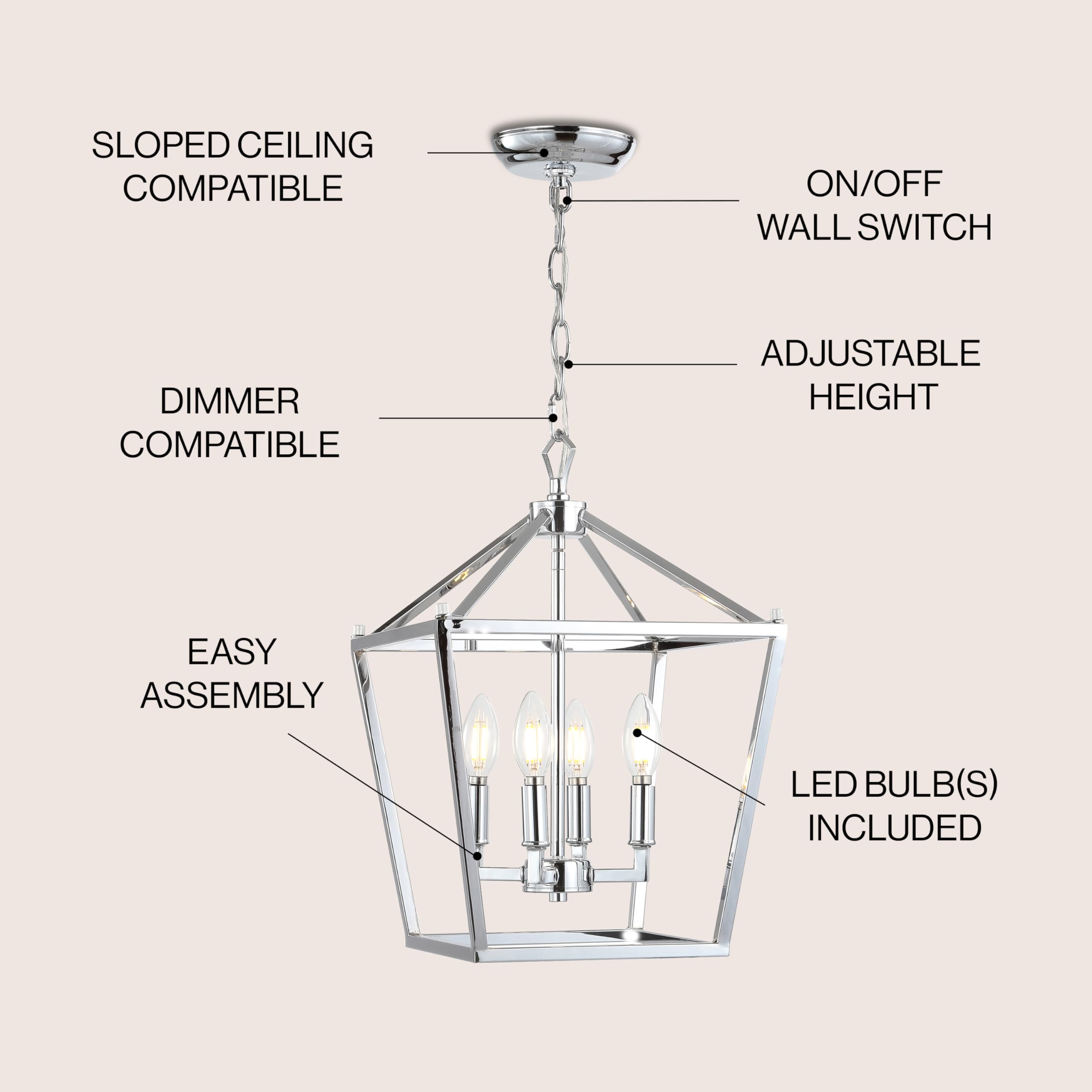 Jonathan Y Pagoda Lantern Pendant Light, Dimmable Metal, 12 Chrome, Model Jyl7436C, Ideal For Dining Room, Living Room, Kitchen, Foyer