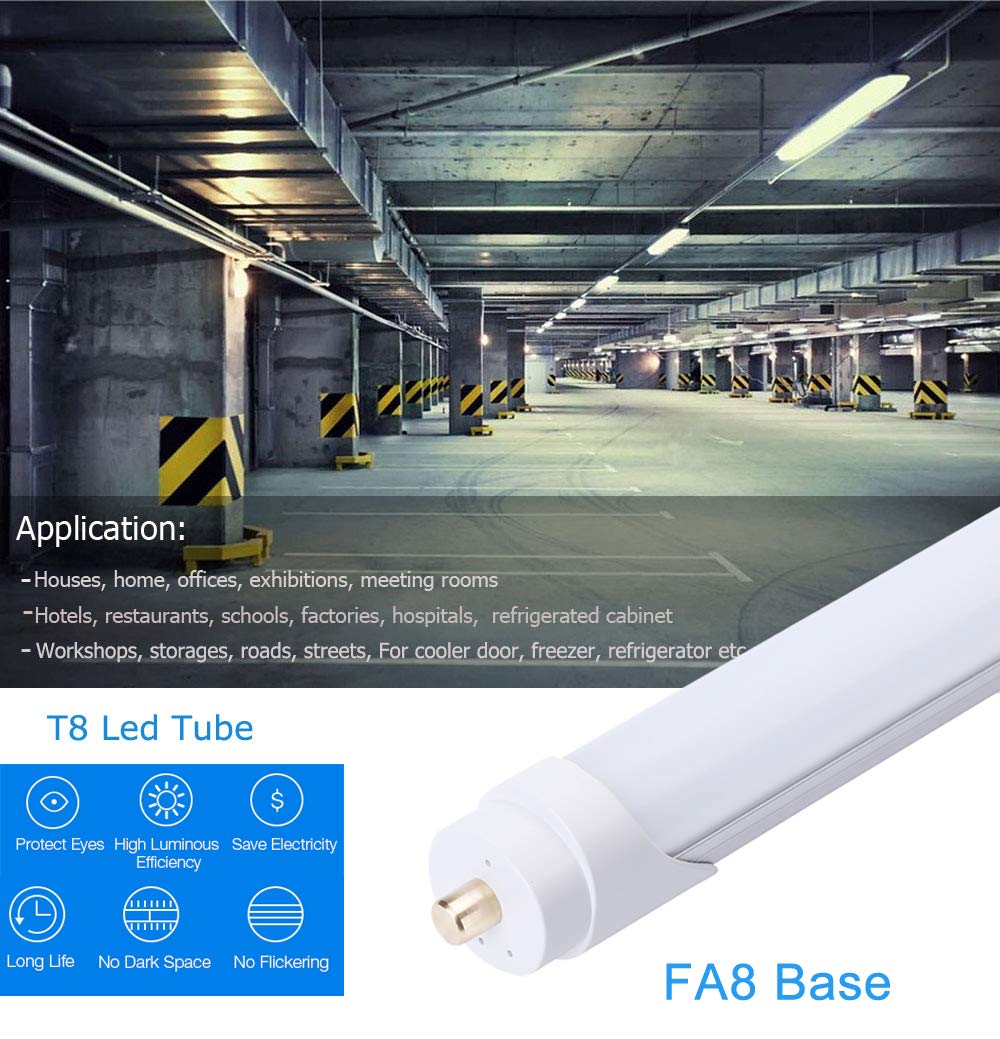 Ligheart T8 T10 T12 8Ft Led Light Bulbs, 45W 6000K Cold White, Single Pin Fa8 Led Tube Replacement For Fluorescent Fixtures, Fro