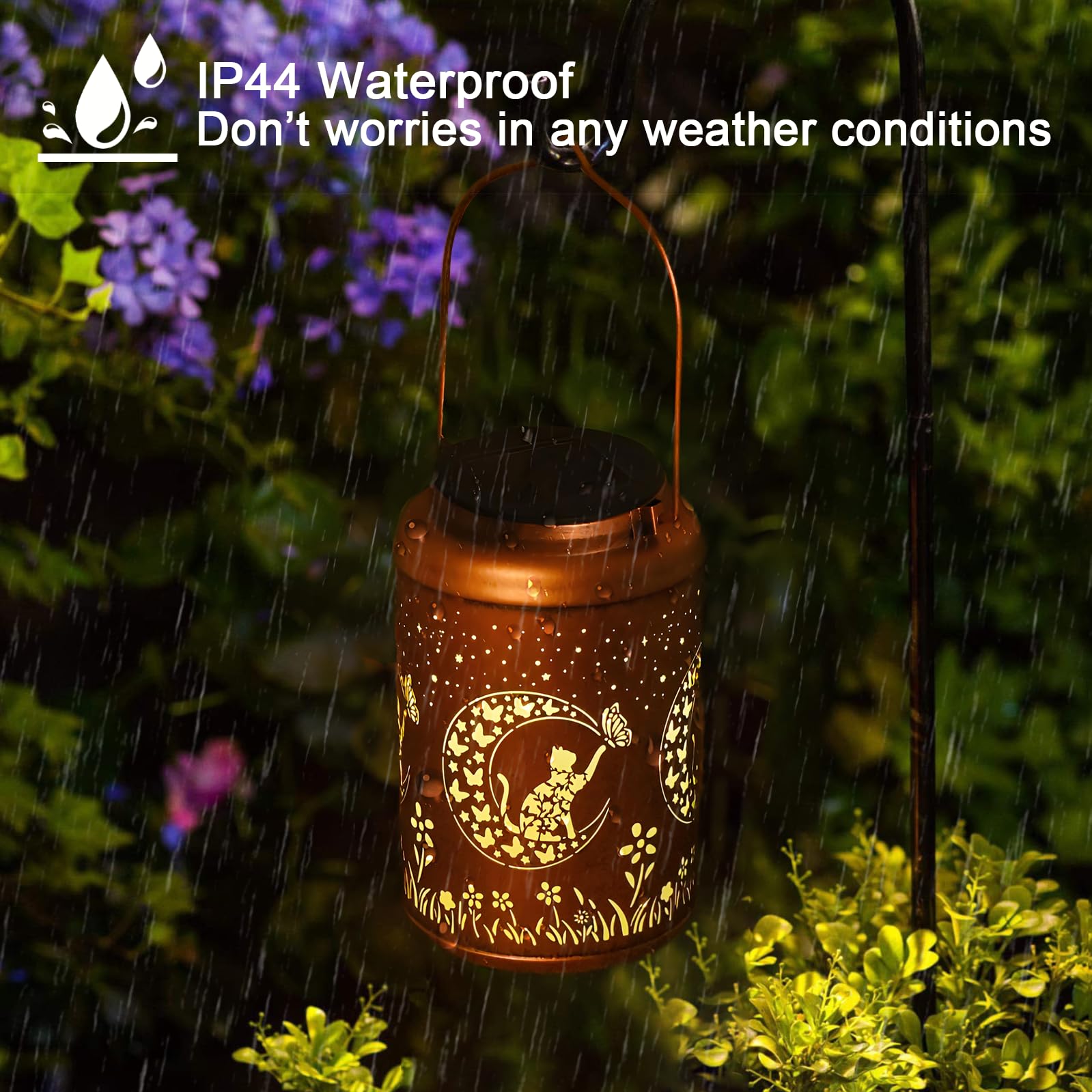 Solar Lanterns Outdoor Waterproof - Cat Garden Decor Birthday Gifts For Women Mom Grandma Hanging Solar Lights Metal Solar Lante