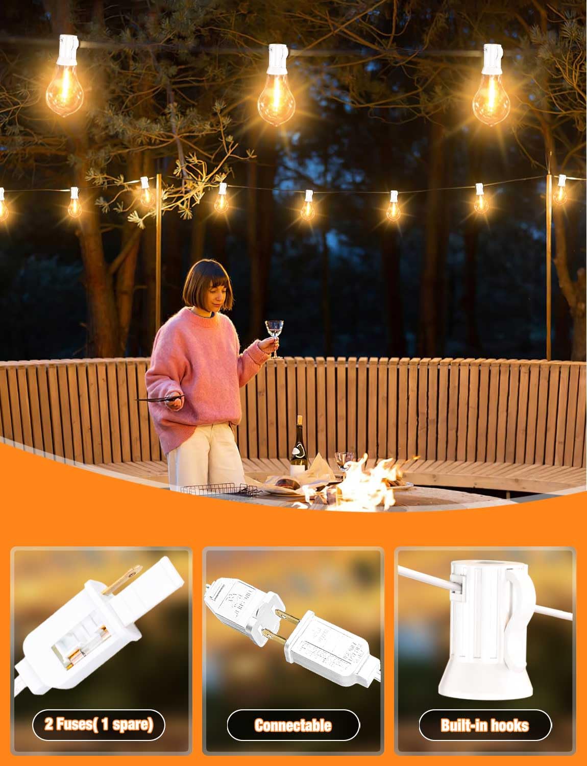 Pogestrand White Outdoor Sting Lights For Outside 120Ft Patio Lights With 60+3 Waterproof Edison Bulbs For Yard, Party, Balcony,