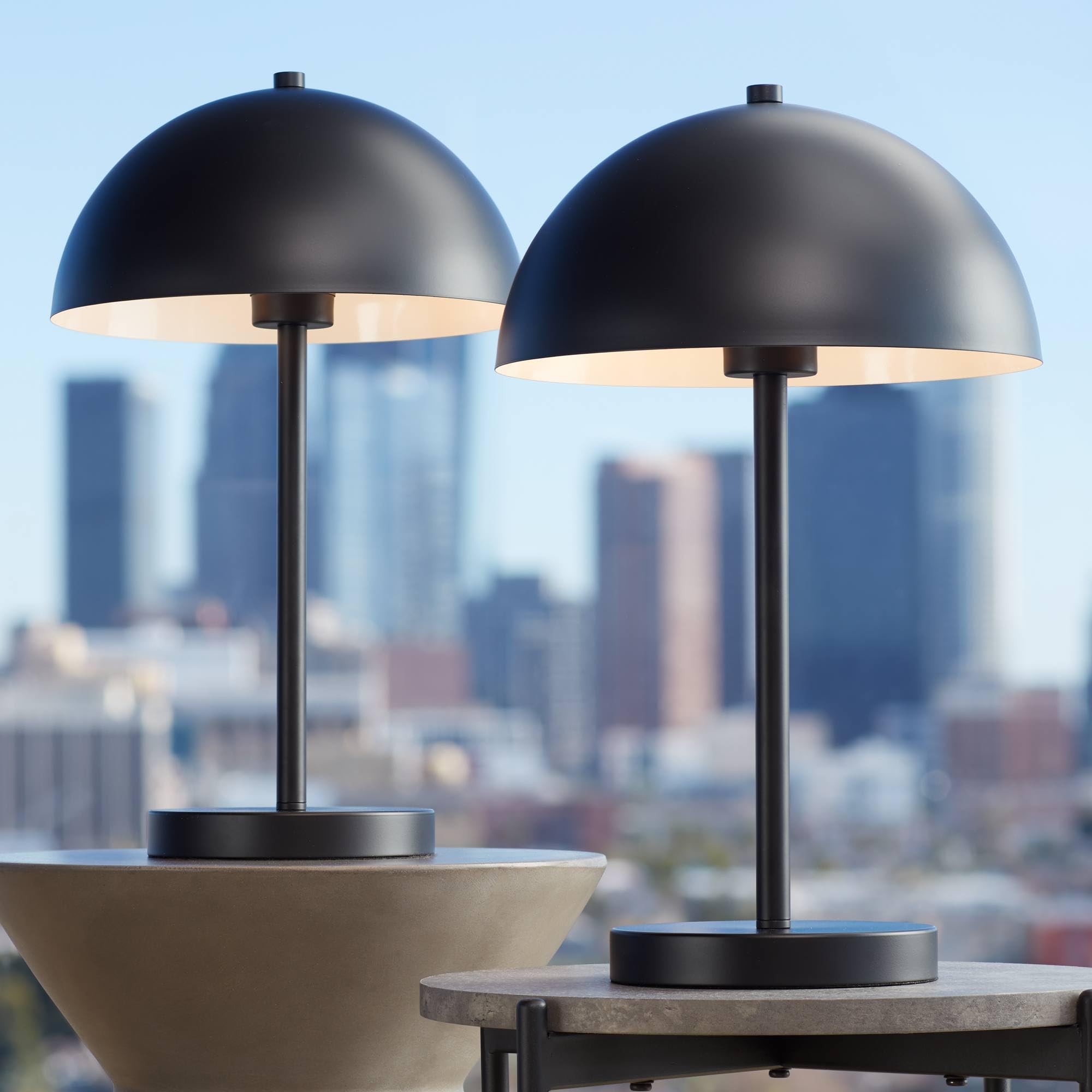 360 Lighting Rhys Mid Century Modern Cottage Mushroom Accent Table Lamps 19 1/2'' High Set of 2 Black Metal Dome Shade Decor for