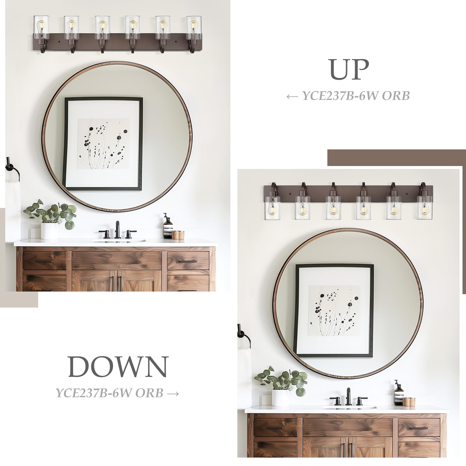 Emliviar 44.7" 6-Light Farmhouse Vanity Light, Oil Rubbed Bronze Wall Sconce With Clear Glass