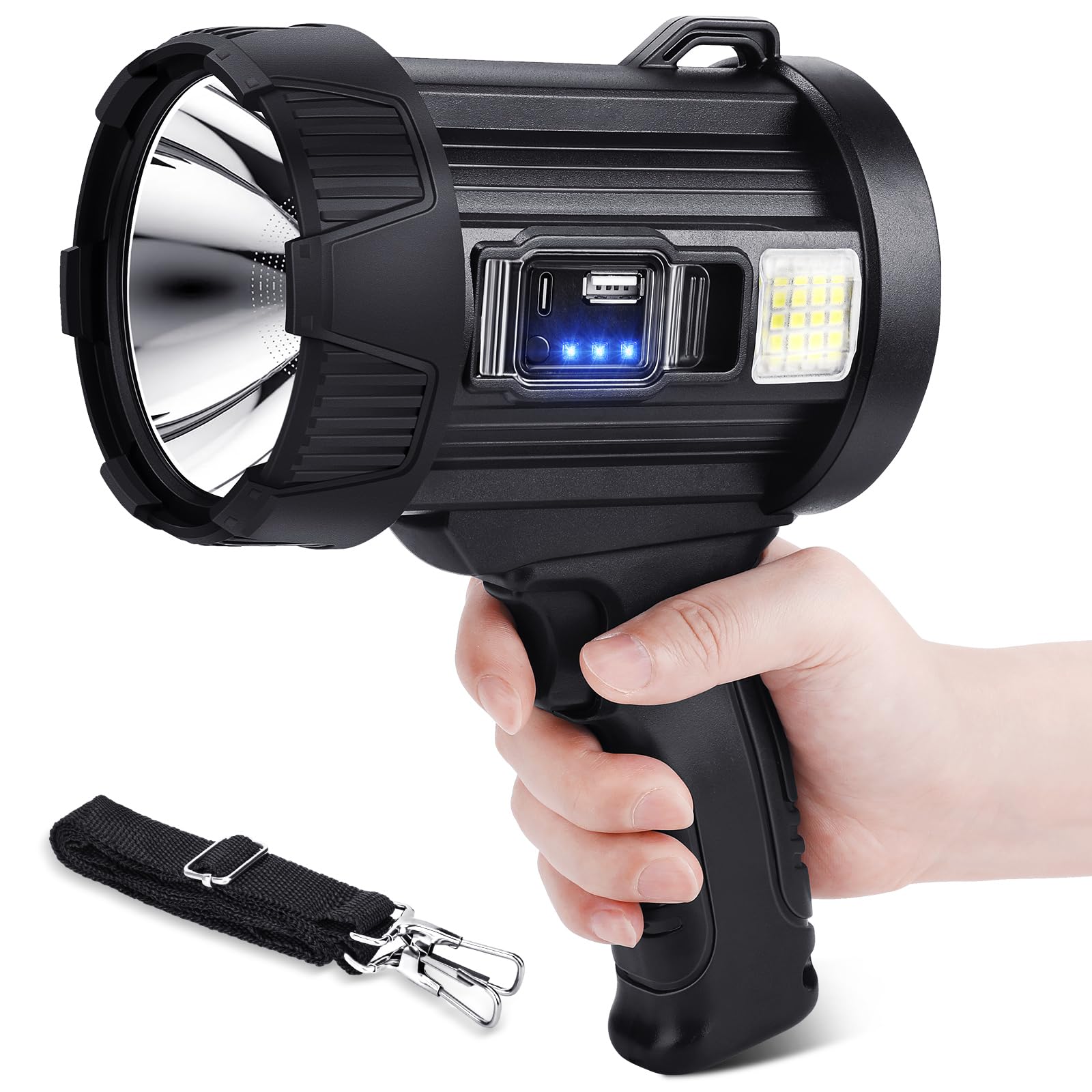 Rechargeable Spotlight, 1000000 Lumens Bright LED Spotlight Flashlight, Long Running Spot Light Searchlight, Outdoor Handheld Sp