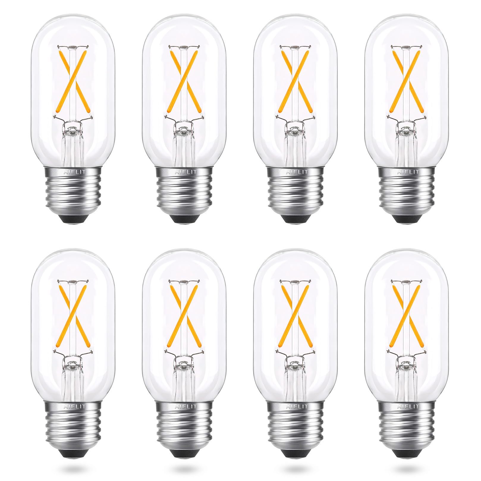Aielit 25 Watt Equivalent E26 Led Bulb, Energy Efficient 2W, Warm White 2700K 200Lm Dimmable Tubular E26 Edison Light Bulbs T14 T45 Led Bulb For Pendant Sputnik Vanity Chandelier Wall Sconce, 8 Pack