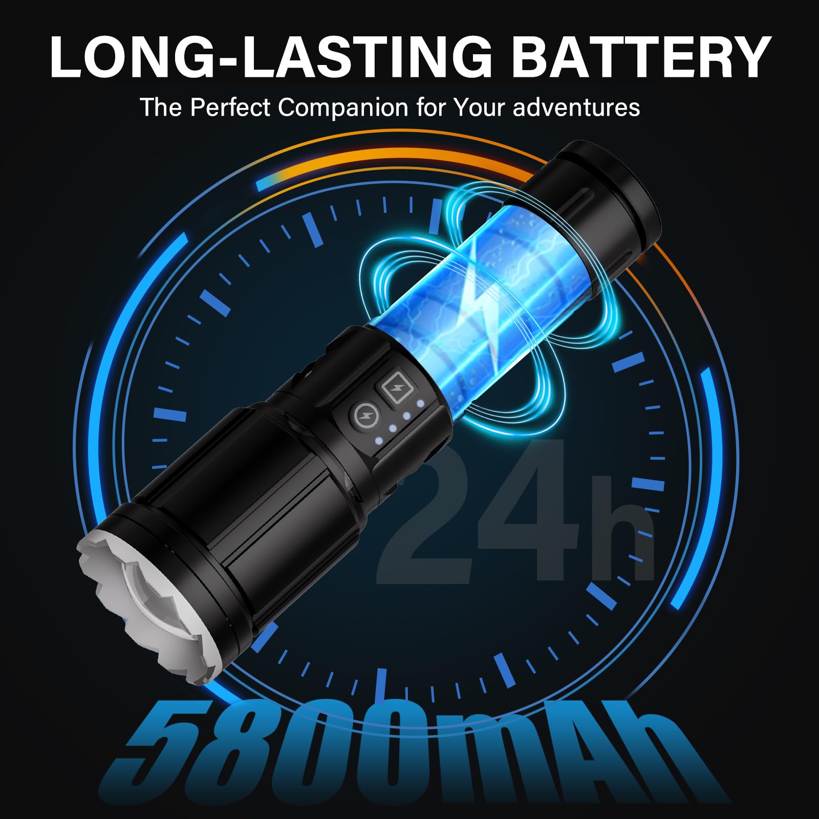 Tepreswes Rechargeable Flashlight K3 - 1000 Lumens, Black Aluminum, 8 Modes, Ideal for Camping and Emergency Use