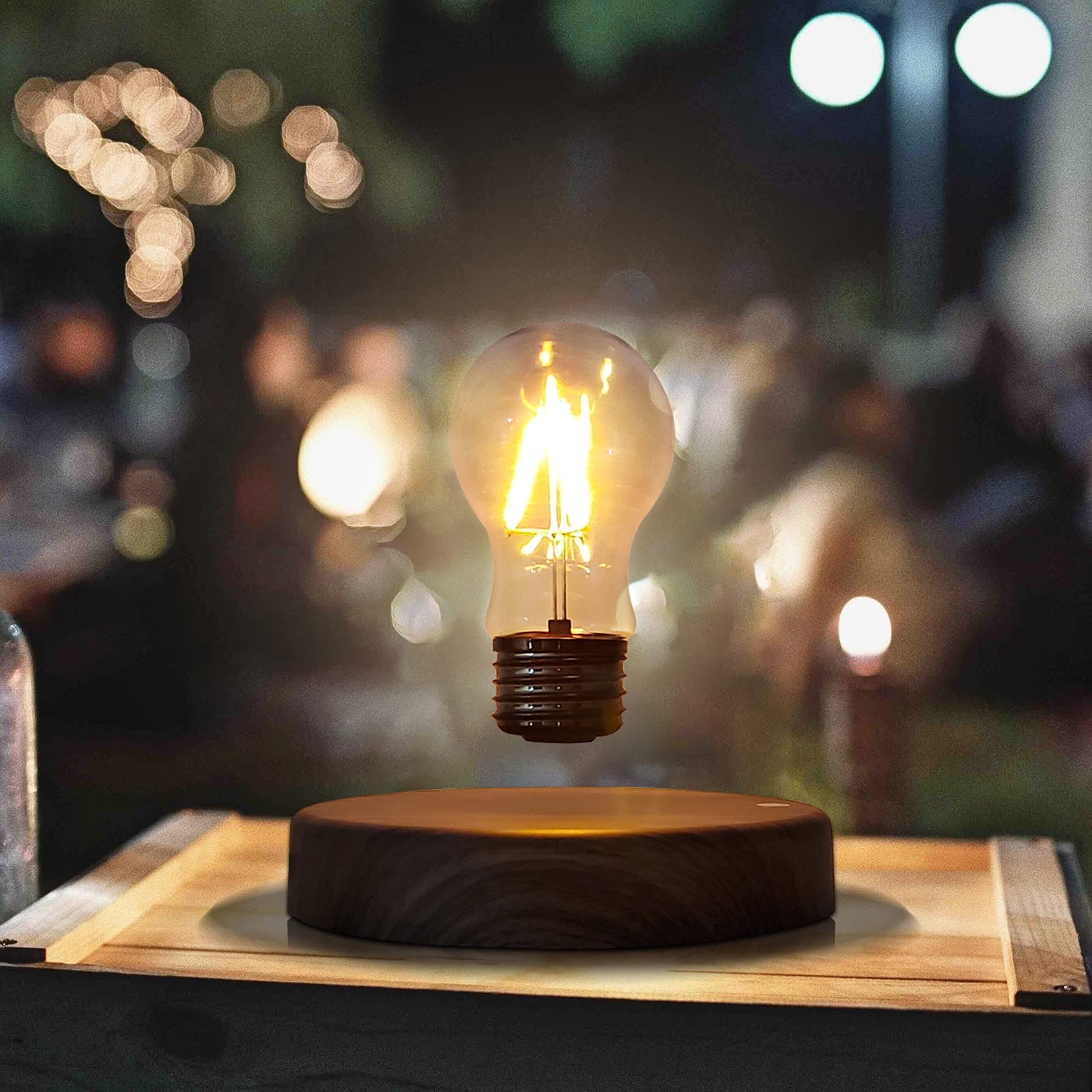 HCNT Levitating Bulb Lamp - Magnetic Floating LED Light, 360° Rotating, Dark Brown, Model SIM10-PD, Ideal for Home & Office Decor