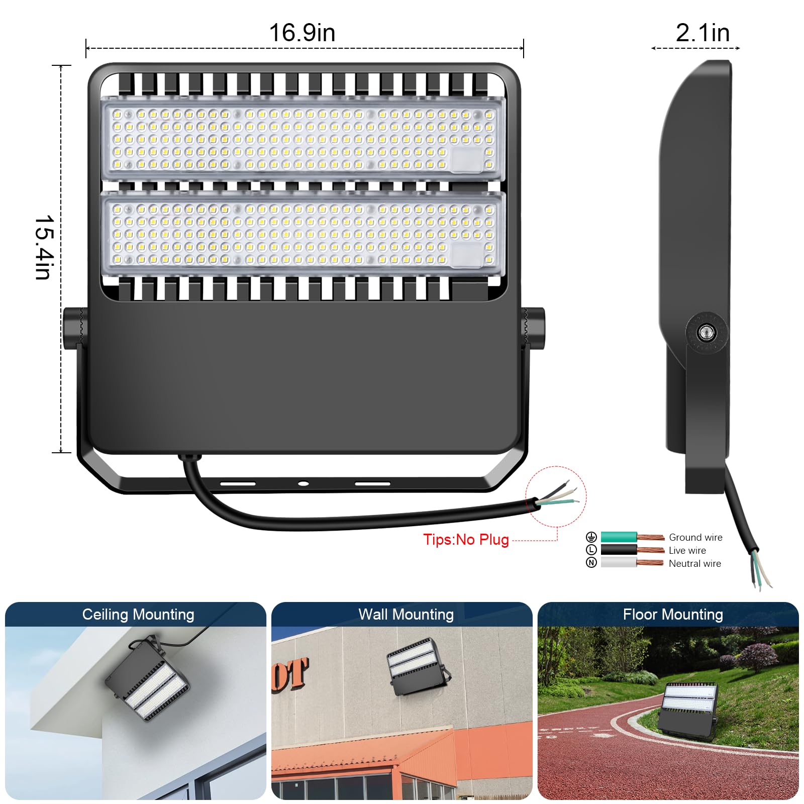 Tomourd LED Stadium Lights - 240W, 36000 Lumen, IP65 Waterproof, Black, Model 1604 - Bright Outdoor Flood Light for Commercial Use