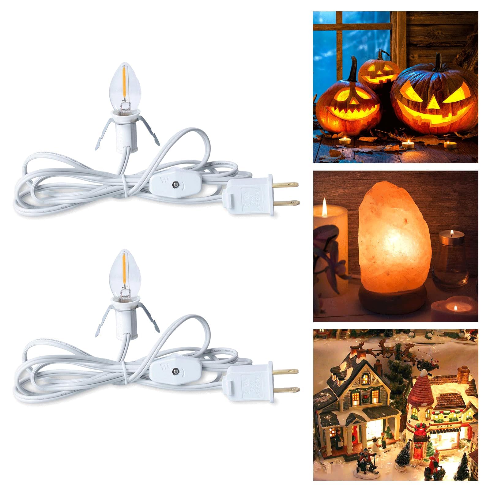 Brightown Accessory Cord with LED Light Bulb, 6ft with On/Off Switch, Warm White, 2 Pack
