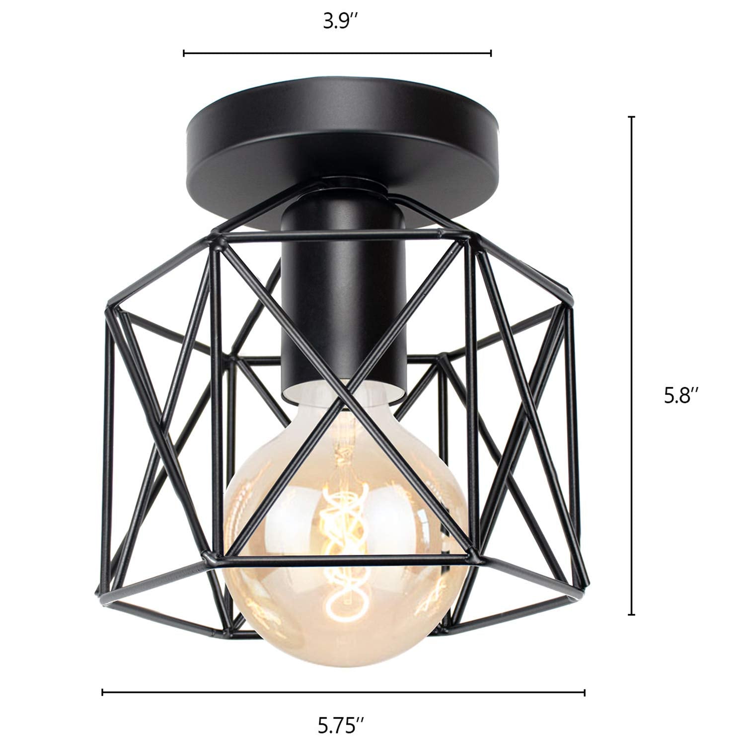 Hedume Semi-Flush Mount Ceiling Light, Black Industrial Pendant Fixture, E27, for Hallway, Stairway, Bedroom, Kitchen