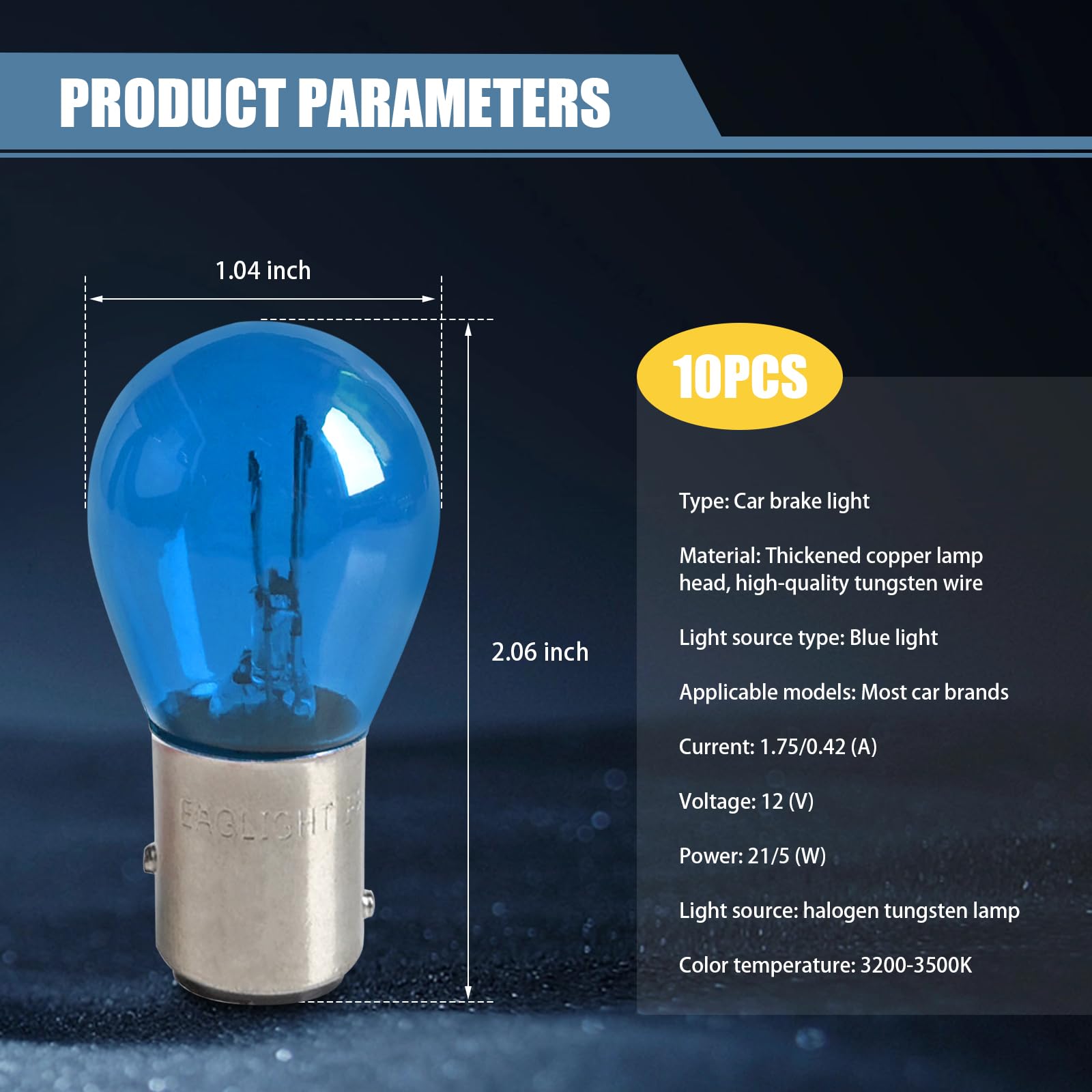 Flygun 10 PCS Blue 1157 P21/5W S25 BAY15D Halogen Light Bulb, Double Tail Brake & Turn Signal, Model FUNSCD2020BE-10