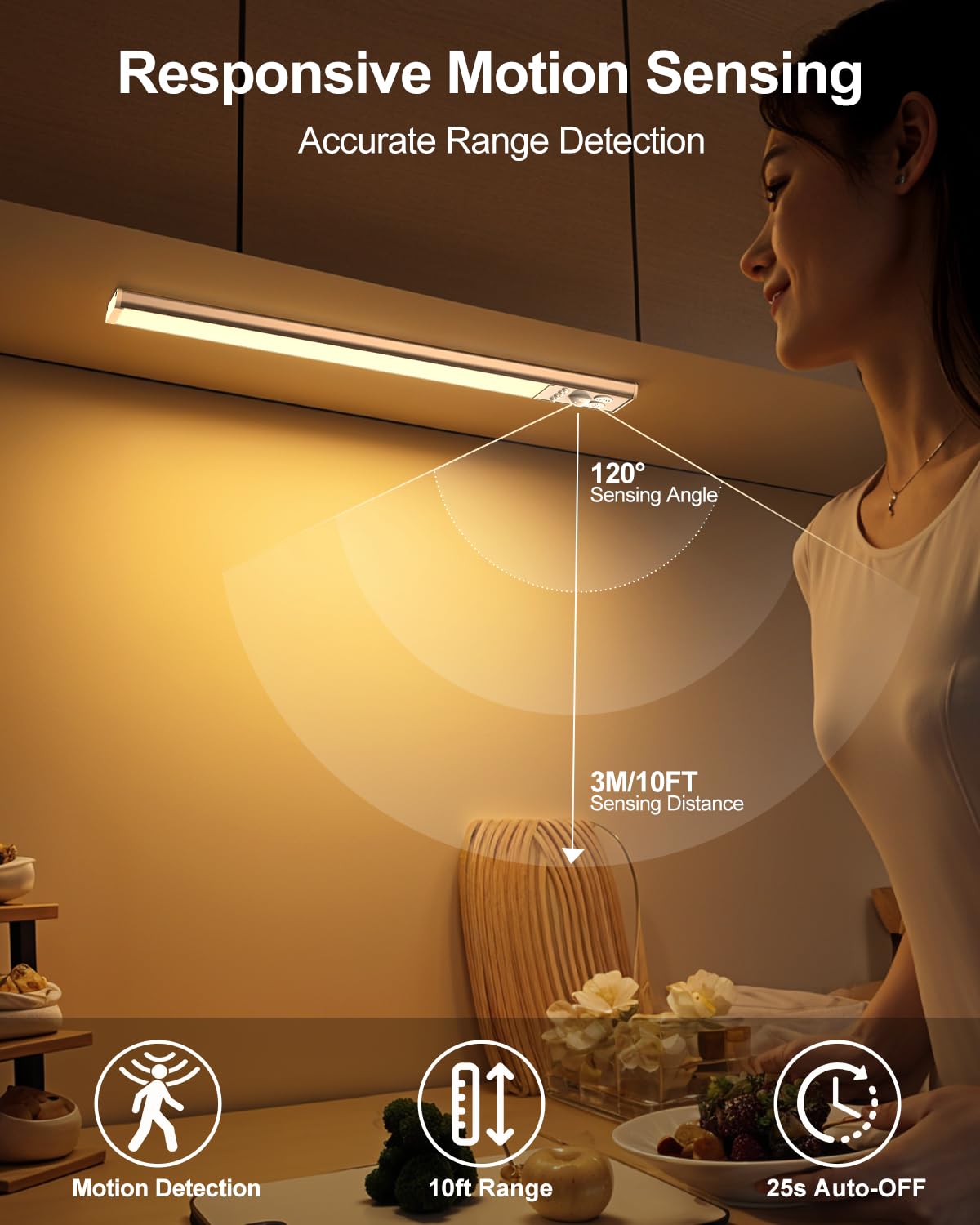 Under Cabinet Lighting  Led Motion Sensor Light Indoor With 3 Color Dimmable  2500Mah Battery Operated Closet Lights Rechargeable Lamp  Magnetic Under Counter Night Lights Used In Cabinet (16 Inches)