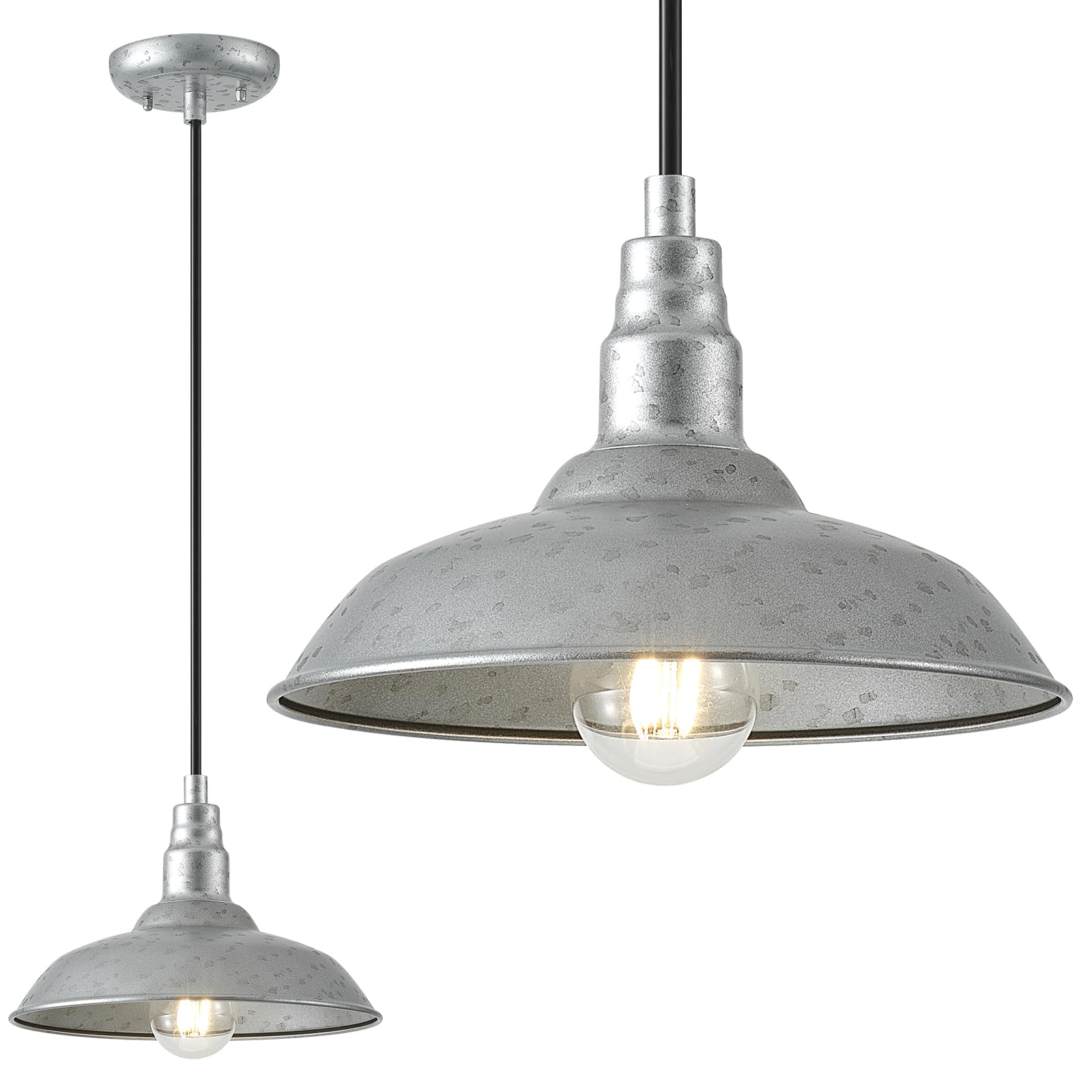 GOALPLUS 10 Inch Farmhouse Style Pendant Light Galvanized Steel Barn Dome Hanging Lights Indoor Kitchen Light Fixture with Ceili