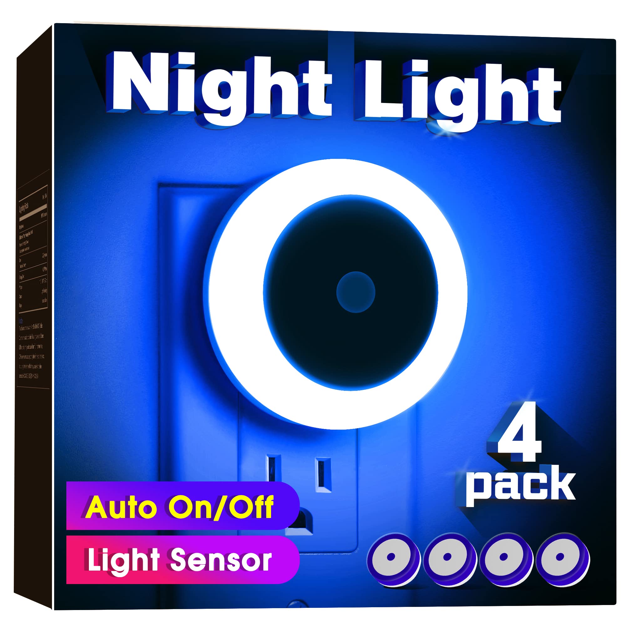 Briignite Blue Night Light, Led Night Lights For Kids, 4 Pack Plug In Night Light, Hallway Lights, Wall Light, Nightlight For Ad