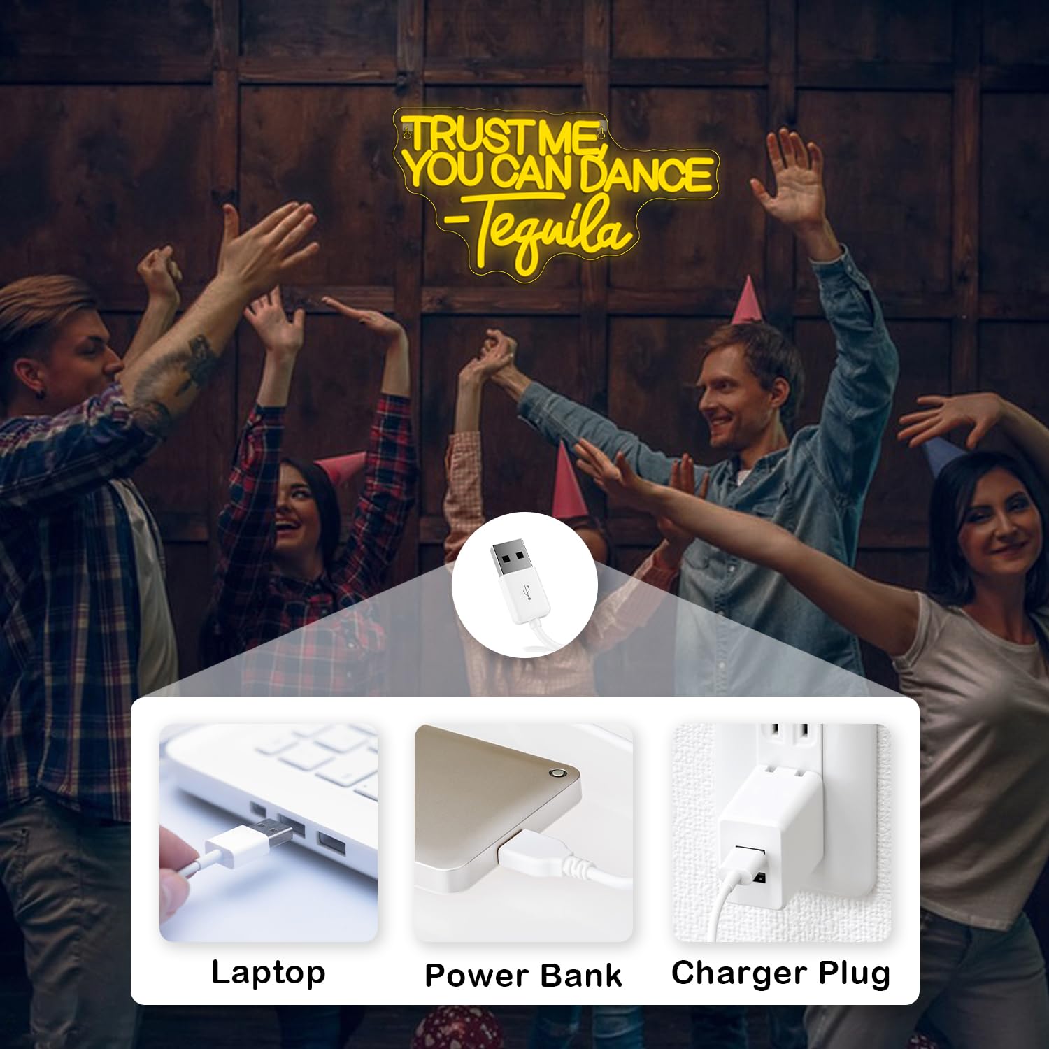 Dreamfort Trust Me You Can Dance Tequila Neon Sign Yellow Letter Neon Lights Vibrant Orange Neon Bar Signs For Wall Decor Usb Light Up Sign For Home Bar Man Cave Party Club Restaurant